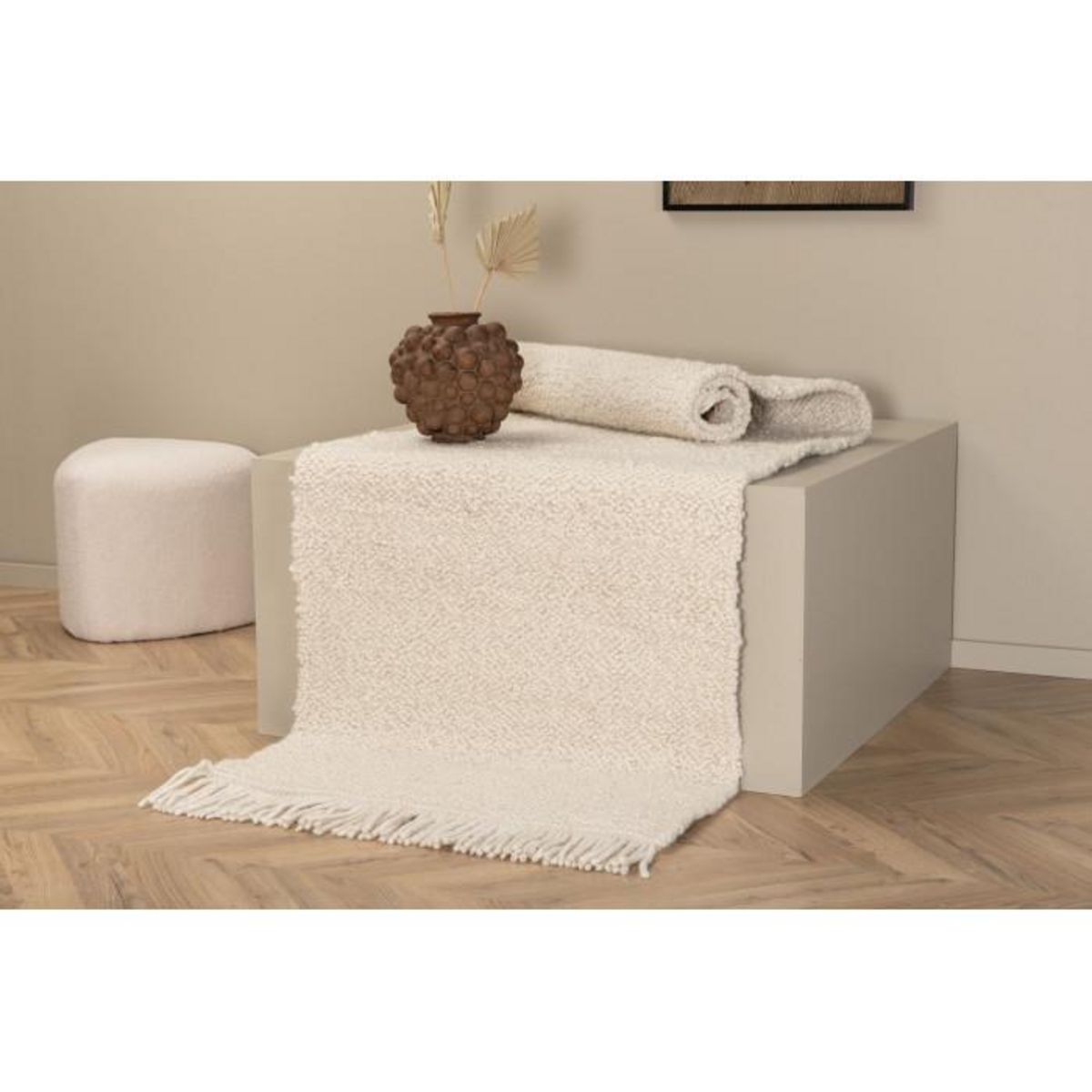 Paris Prix Tapis Déco en Laine  Betina  80x250cm Blanc