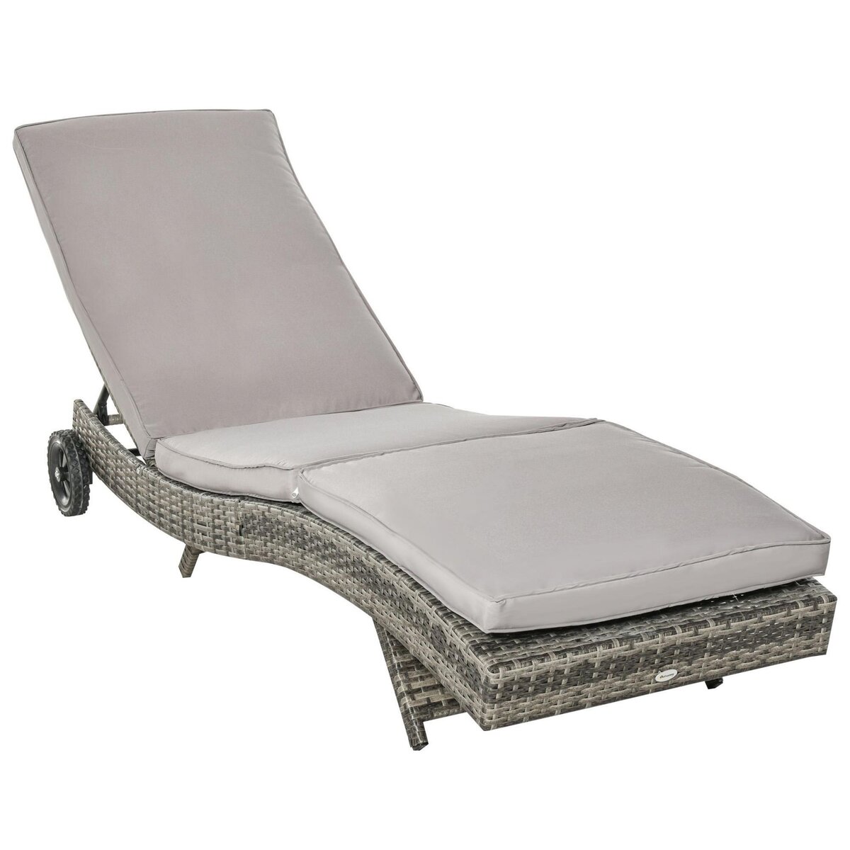 OUTSUNNY Bain de soleil transat grand confort - dossier inclinable 5 positions roulettes - matelas déhoussable inclus - résine tressée grise
