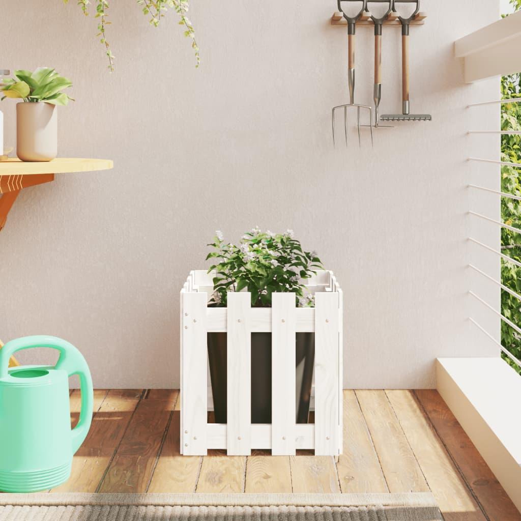 VIDAXL Jardiniere avec design de cloture blanc 40x40x40 cm pin massif