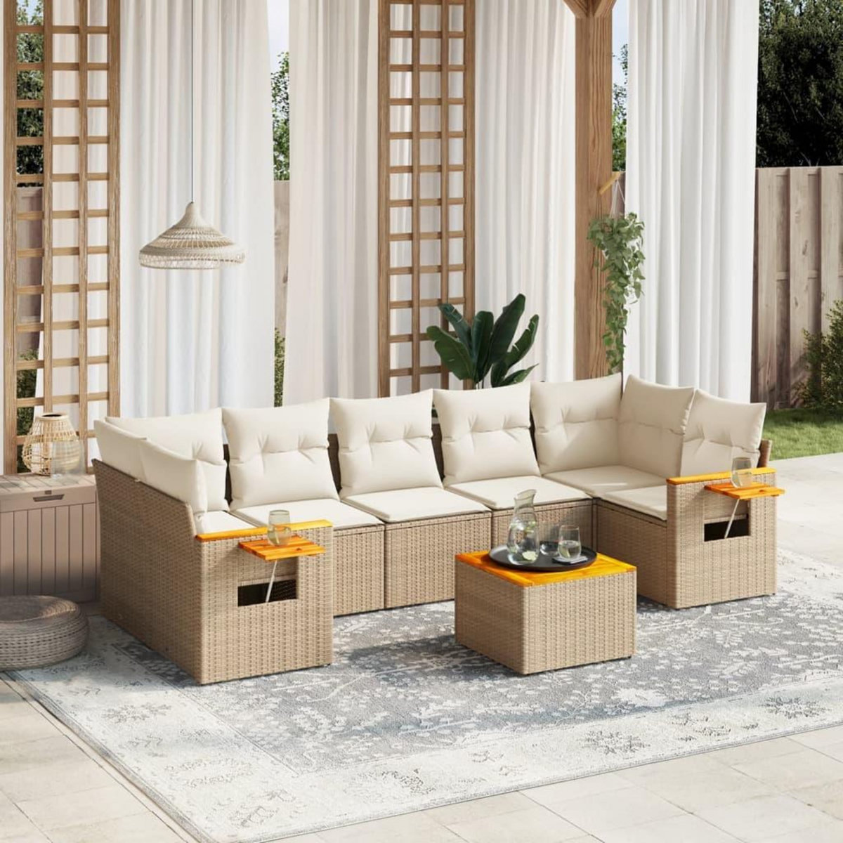 VIDAXL Salon de jardin avec coussins 8 pcs beige resine tressee