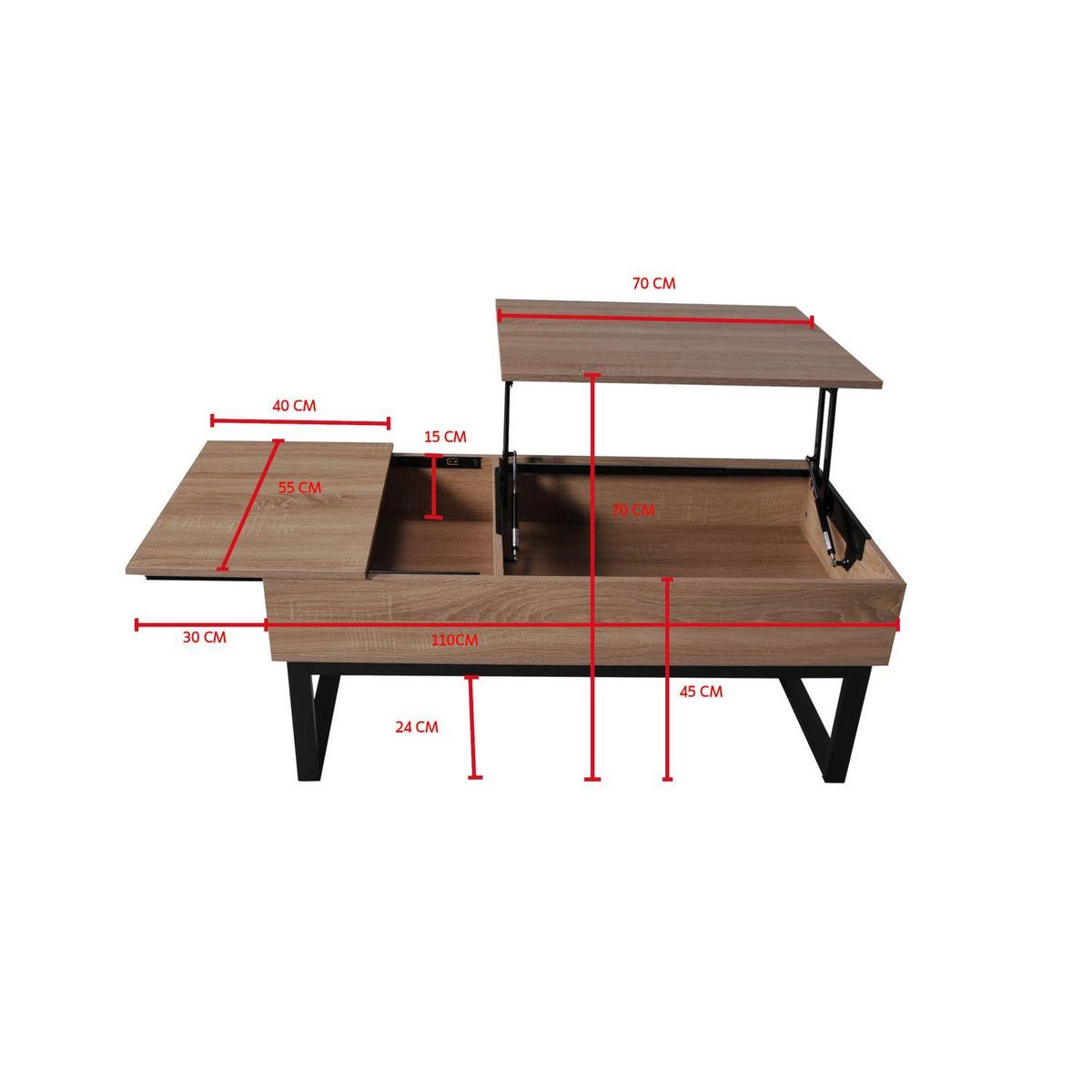Table basse plateau relevable L110cm SPRINGFIELD