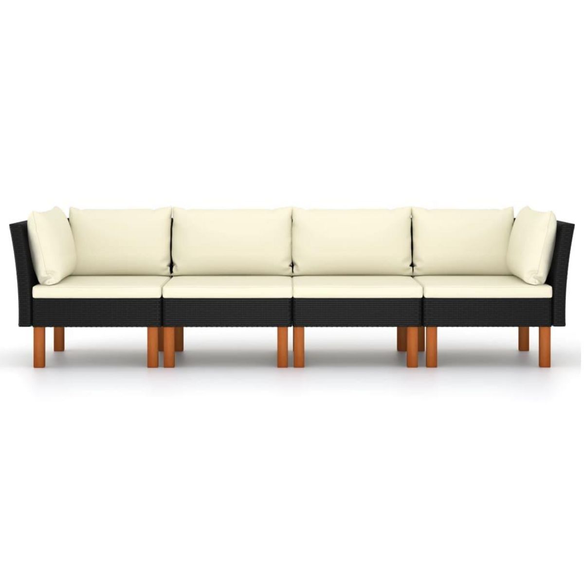 VIDAXL Canape de jardin a 4 places avec coussins Noir Resine tressee