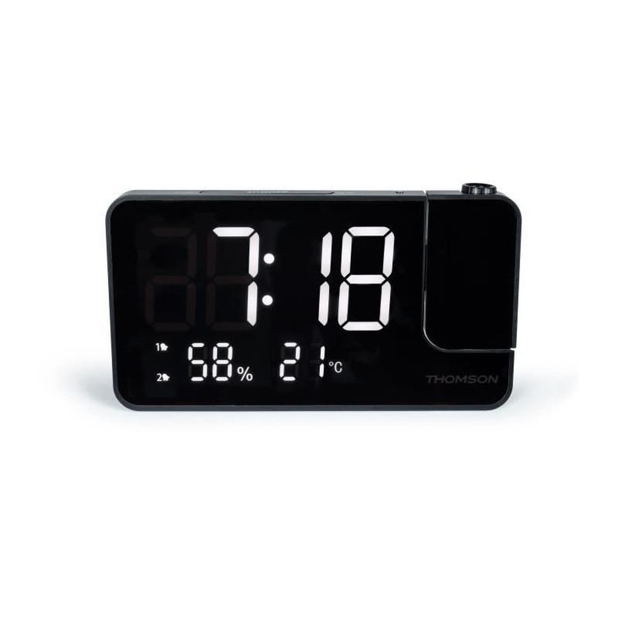 Voir la diapositive 4 : THOMSON Radio-réveil projecteur - THOMSON - Noir - Radio FM, Température, Humidité, Double alarme, USB-C, Alim. 230V