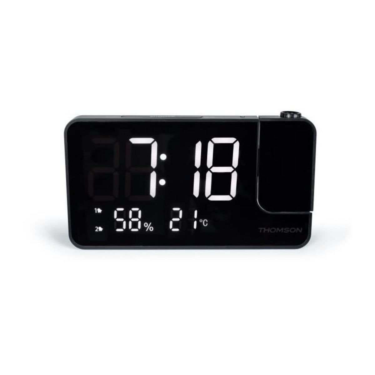 THOMSON Radio-réveil projecteur - THOMSON - Noir - Radio FM, Température, Humidité, Double alarme, USB-C, Alim. 230V
