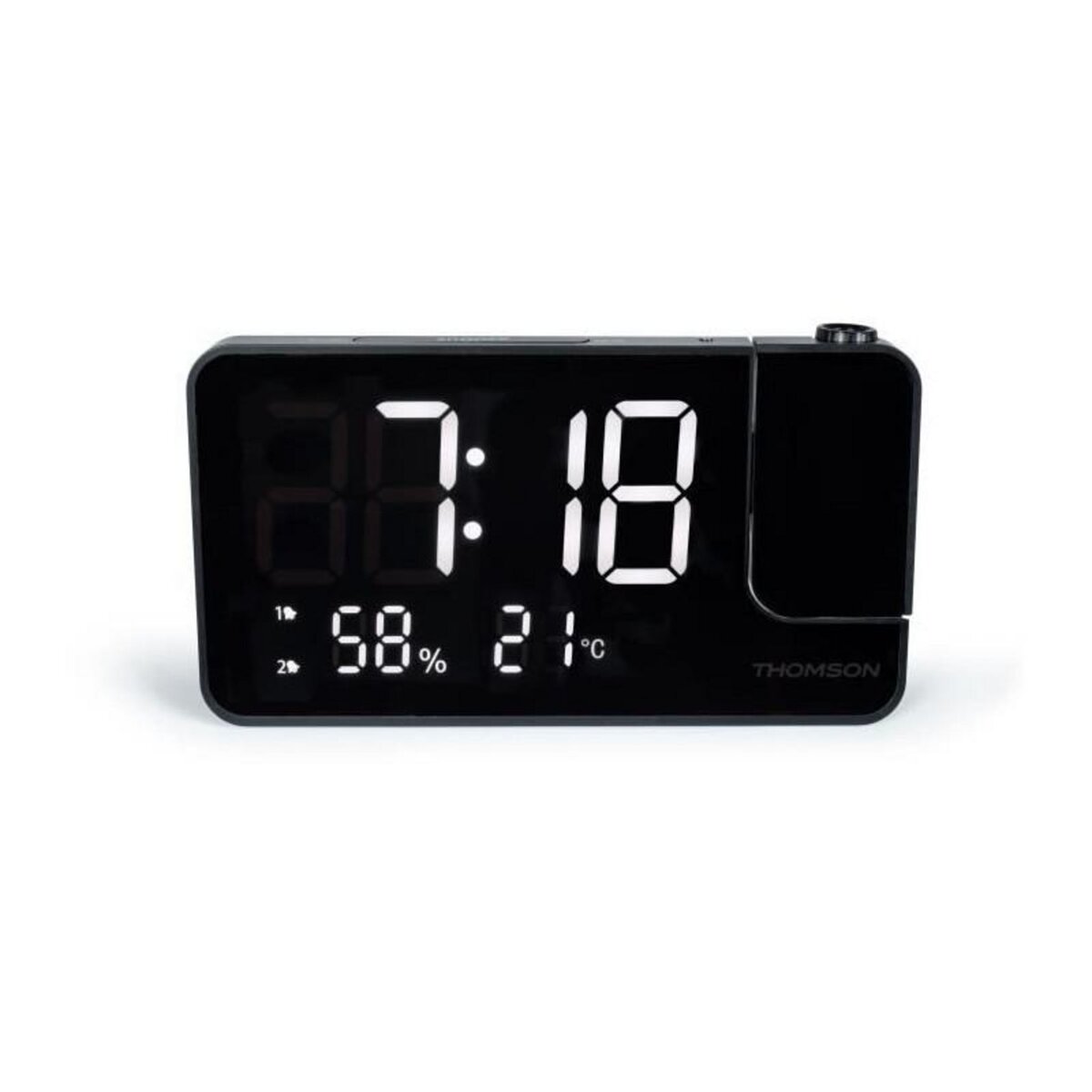 THOMSON Radio-réveil projecteur - THOMSON - Noir - Radio FM, Température, Humidité, Double alarme, USB-C, Alim. 230V
