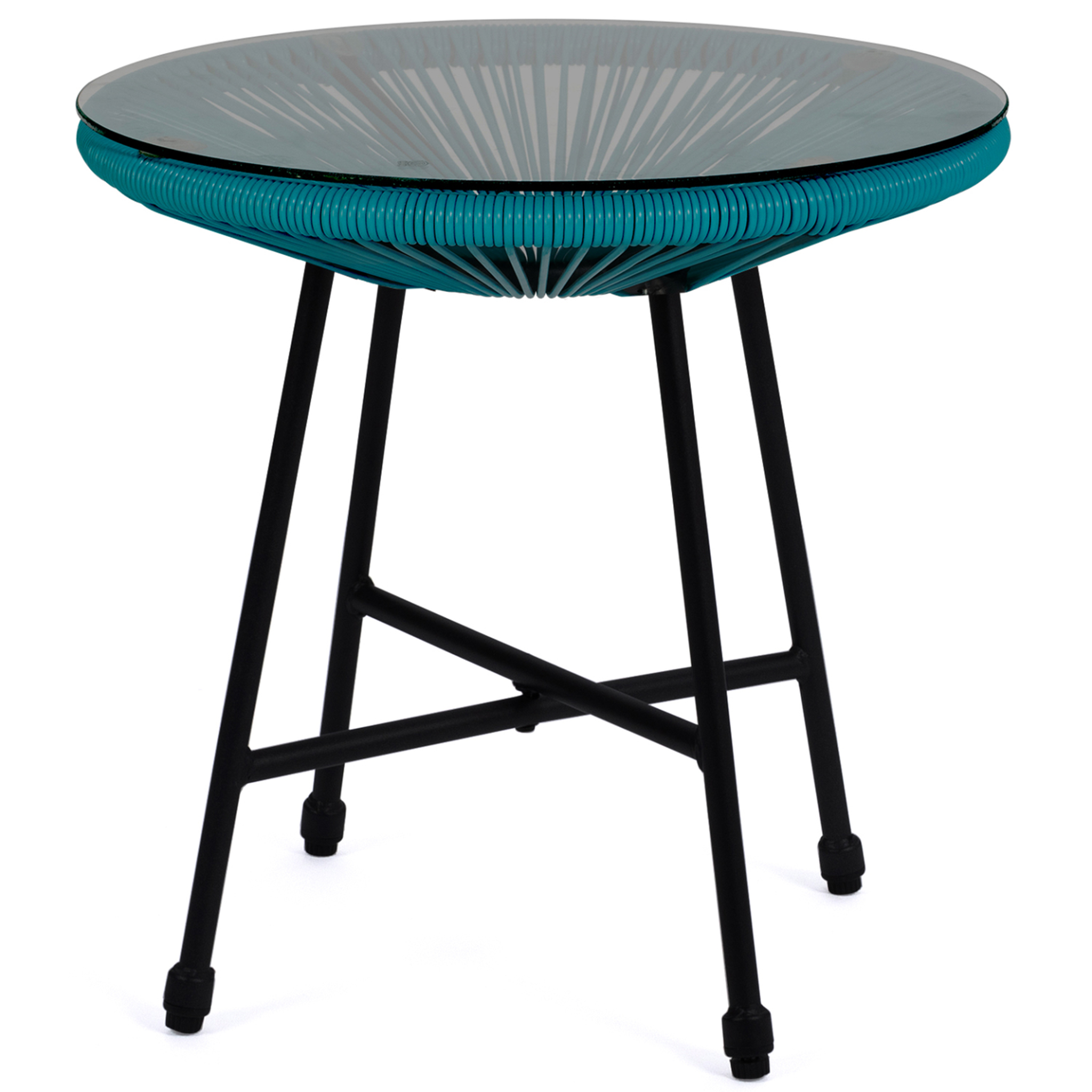 Voir la diapositive 3 : ID MARKET Salon de jardin izmir table et 2 fauteuils oeuf cordage bleu canard