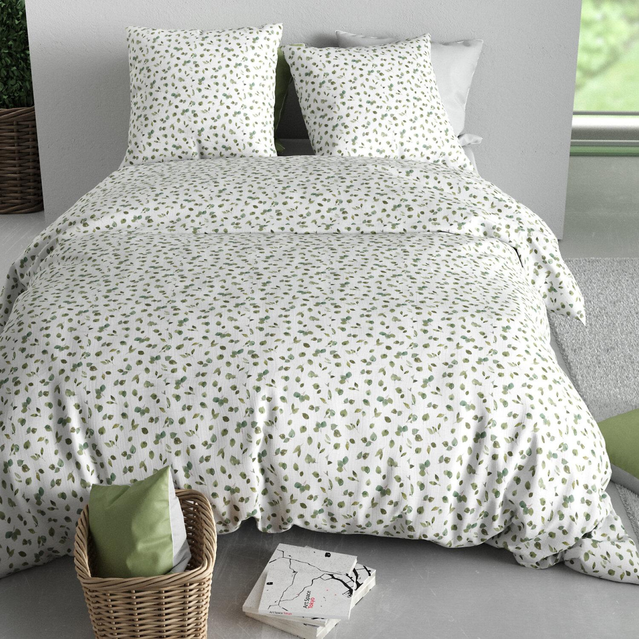 Voir la diapositive 3 : ATELIER DU COTON Parure housse de couette imprimée 100% coton 57fils merise