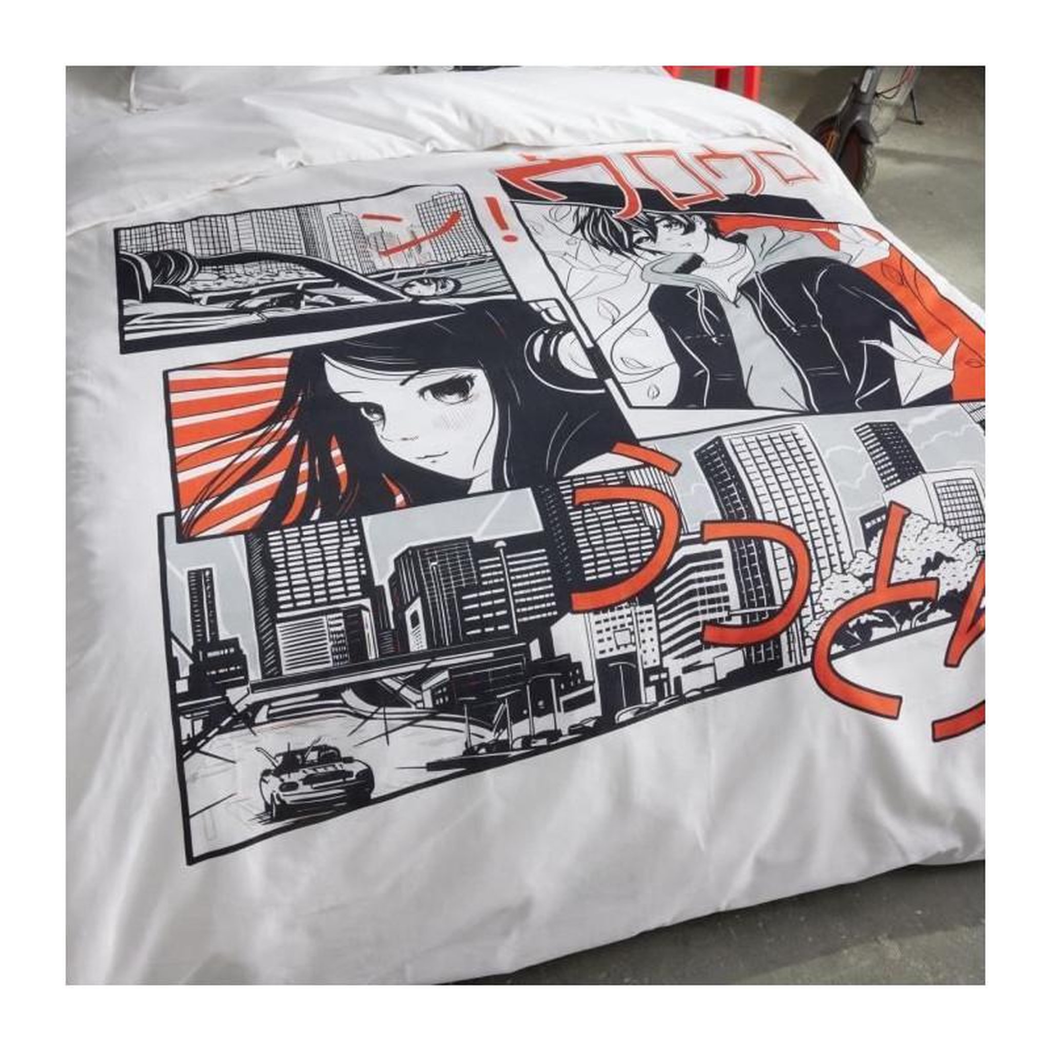 Voir la diapositive 3 : Today Parure de lit - TODAY - JAVA - 2 personnes - 240x220 cm - Coton - Imprimé Manga - Blanc
