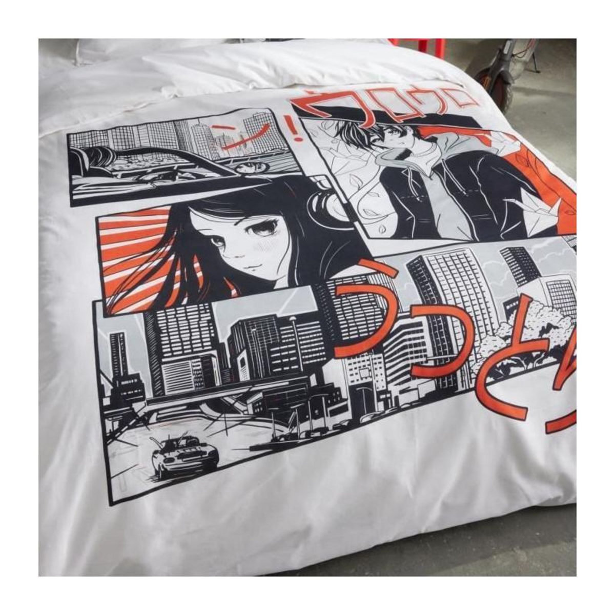 Today Parure de lit - TODAY - JAVA - 2 personnes - 240x220 cm - Coton - Imprimé Manga - Blanc