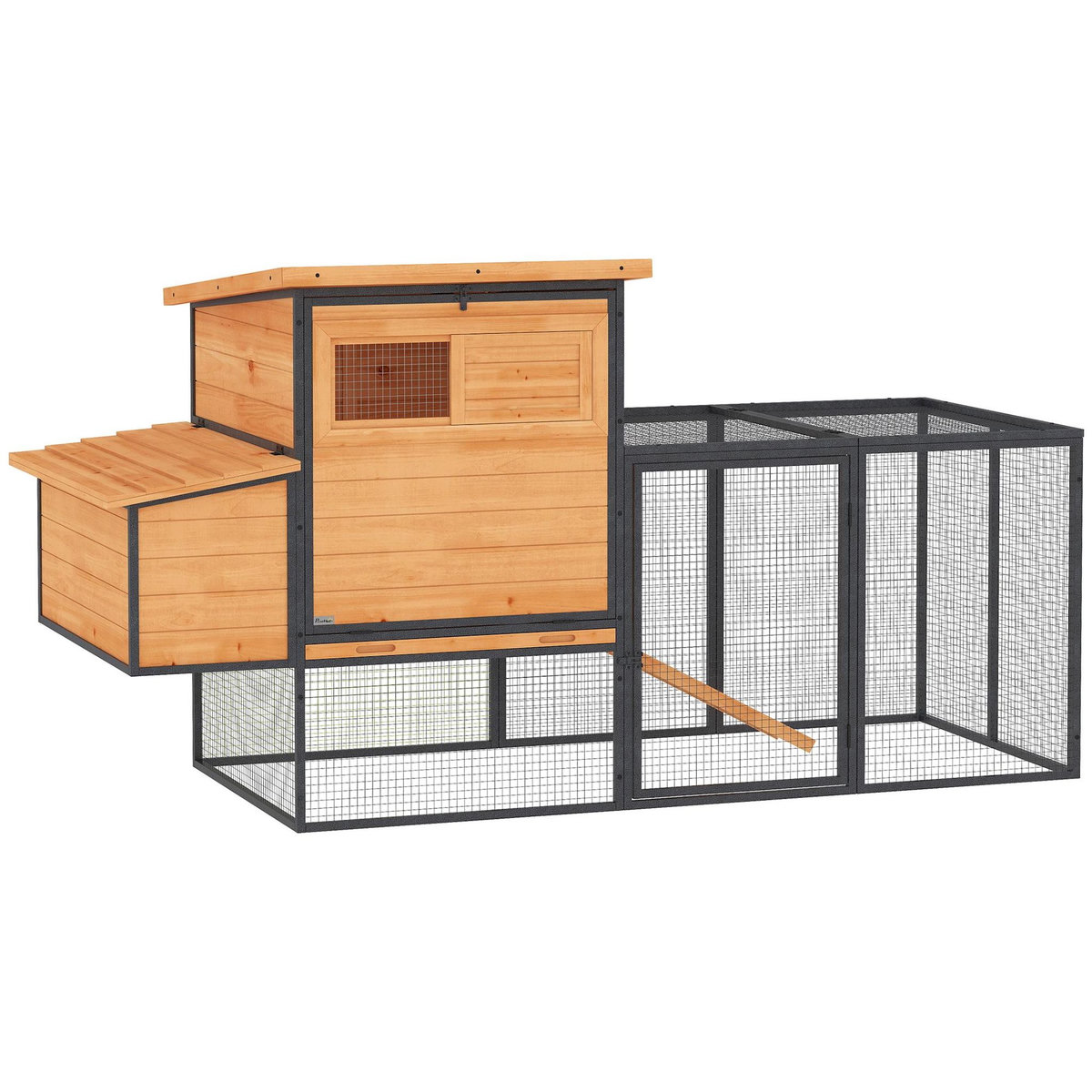 PAWHUT Poulailler bois surélevé avec enclos acier - 2 pondoirs, 3 portes, toits ouvrants - 192x81x104cm