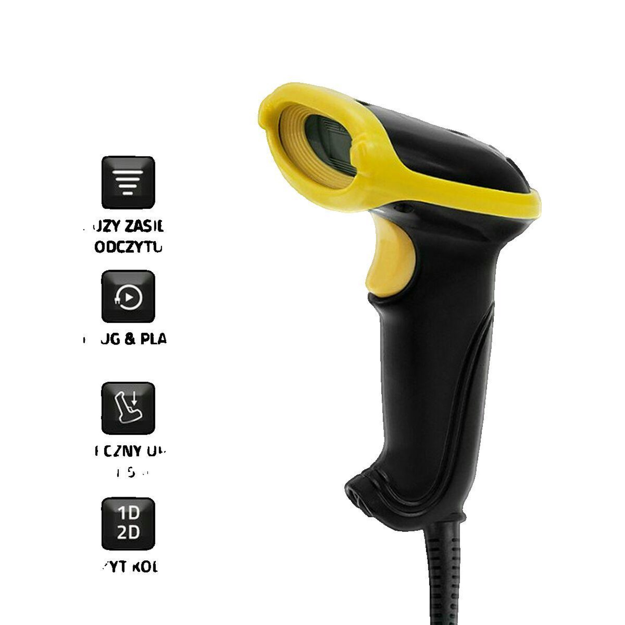 Voir la diapositive 2 : QOLTEC Lecteur de codes à barres Qoltec 50867 noir et jaune