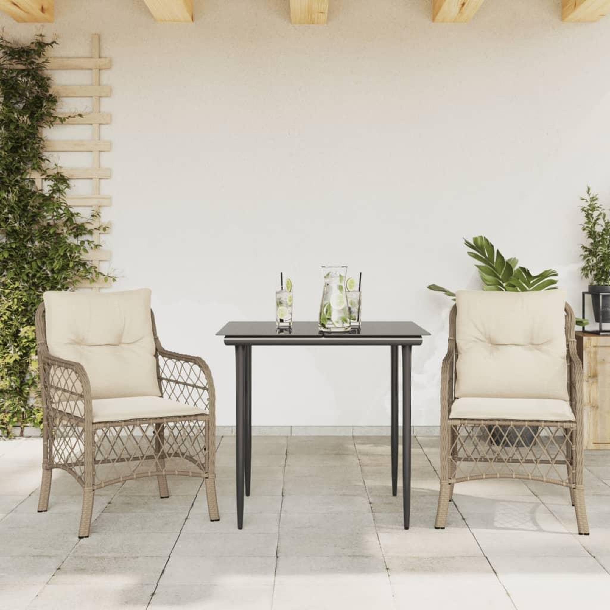 VIDAXL Ensemble de bistro 3 pcs avec coussins beige resine tressee