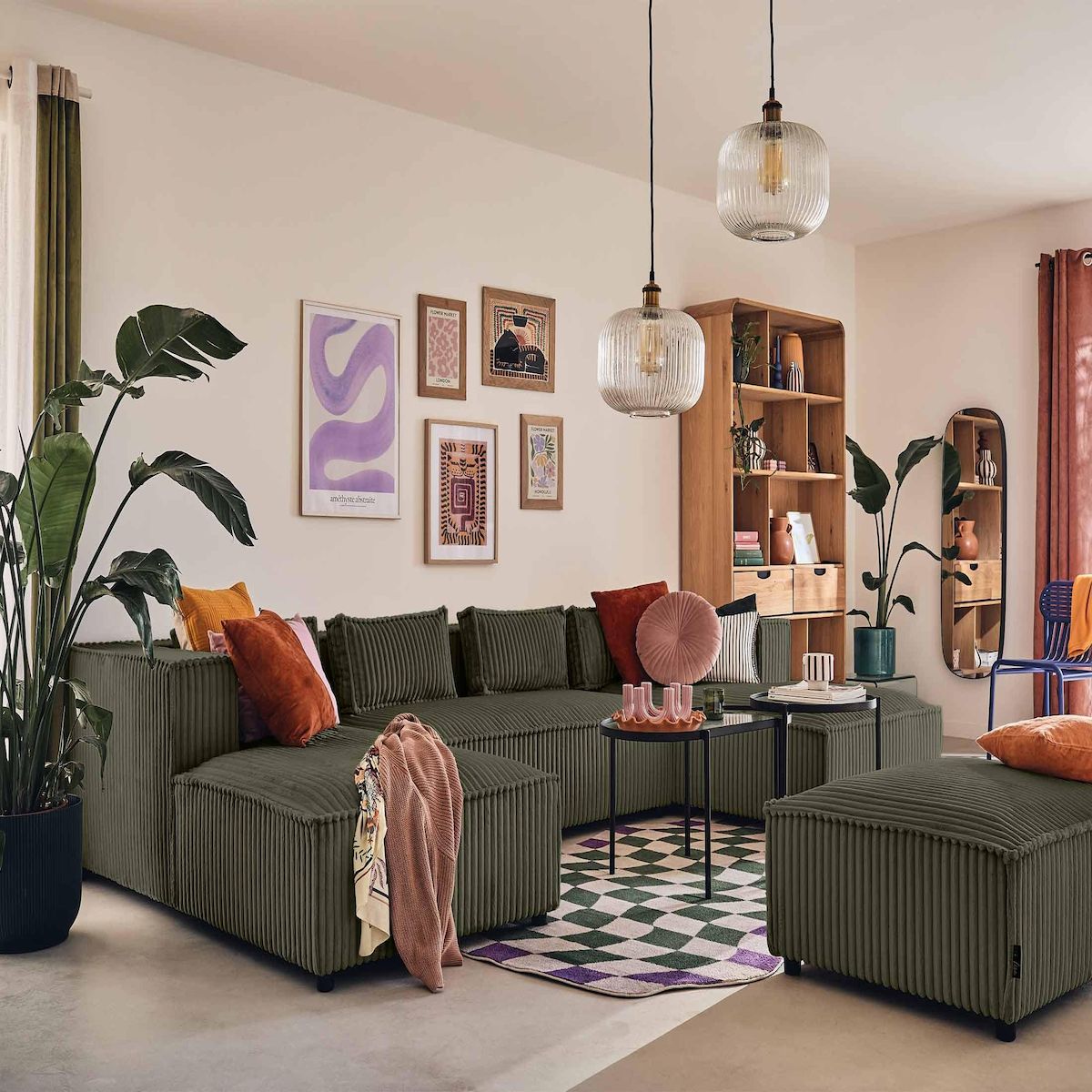 LISA DESIGN Stella - canapé panoramique en u - 7 places - en velours côtelé grosses côtes