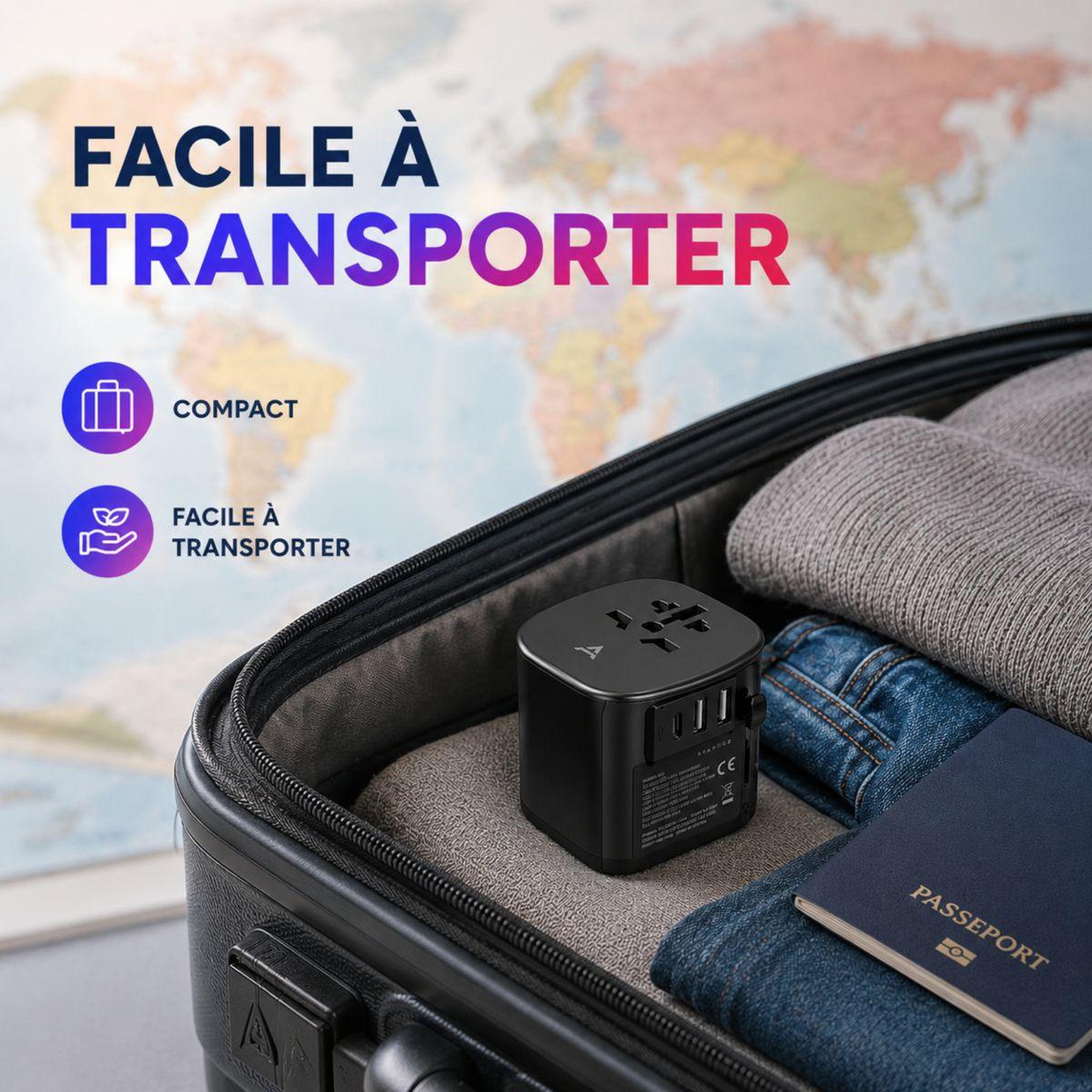 Voir la diapositive 4 : ADEQWAT Adaptateur de voyage monde 30w