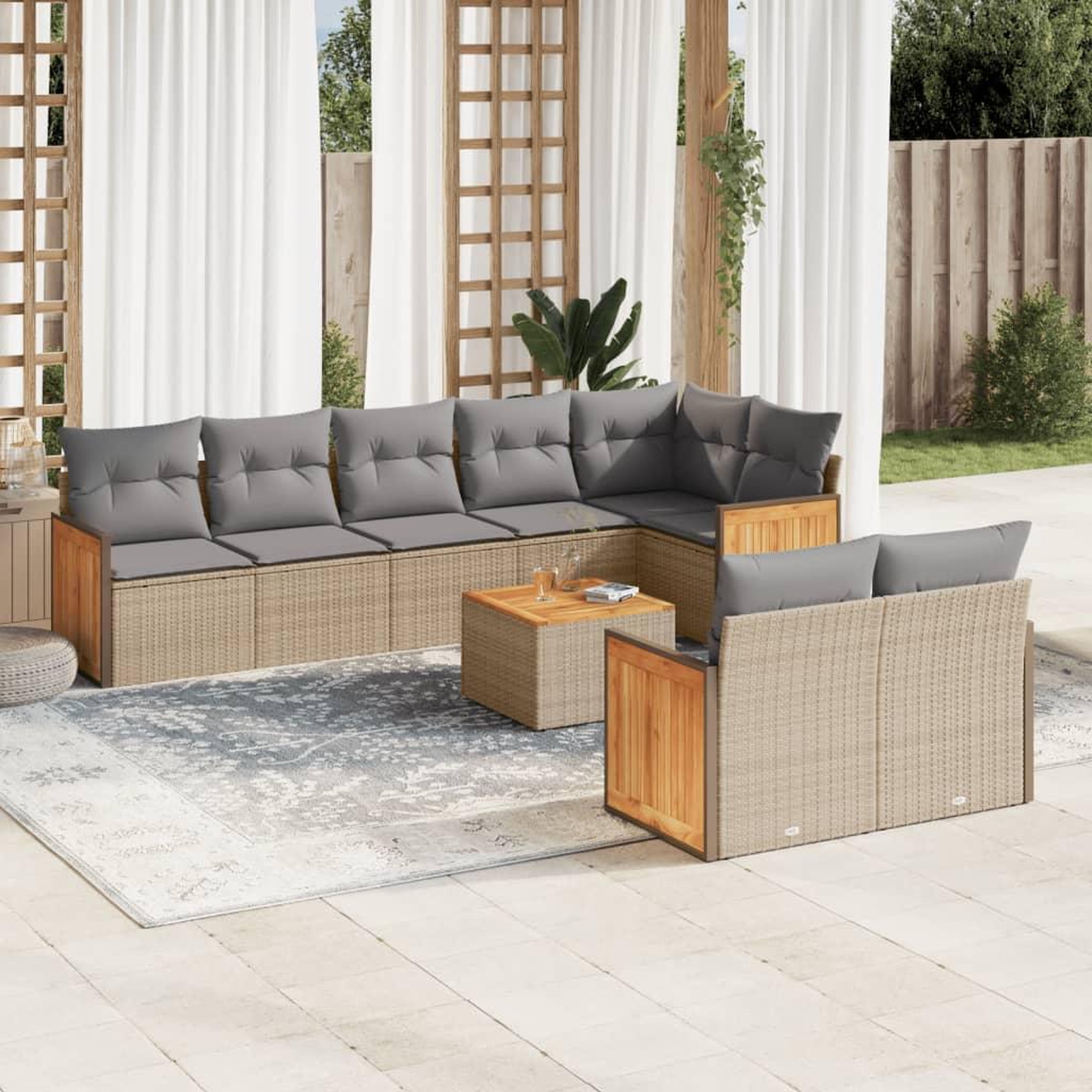 VIDAXL Salon de jardin avec coussins 9 pcs beige resine tressee