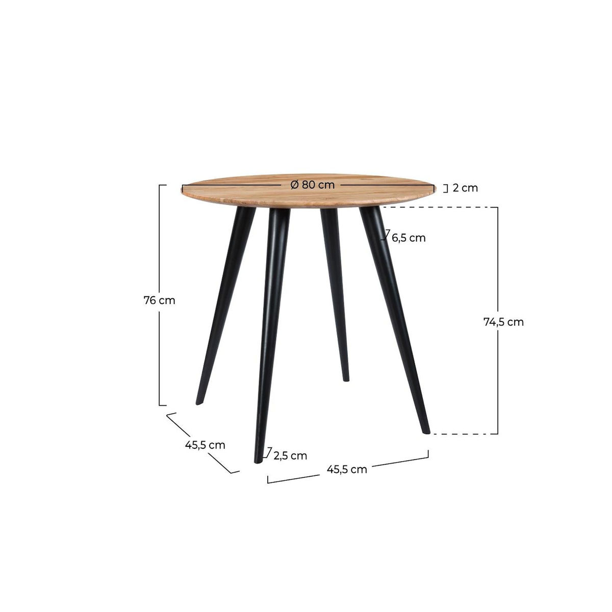 MAISON PAVANE Table ronde 2 personnes en acacia et pieds en métal  D80 cm-Modasa