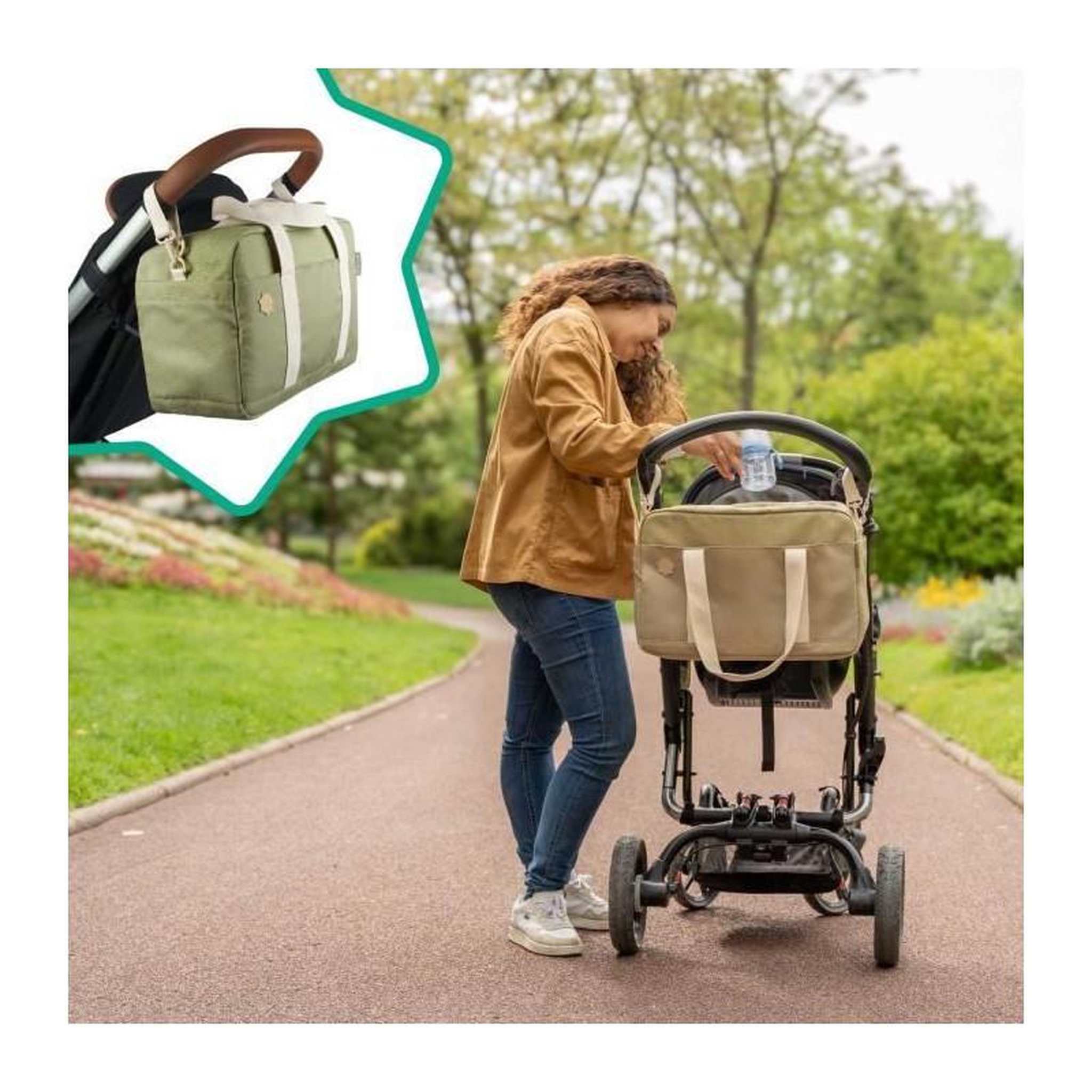 Voir la diapositive 5 : BADABULLE Badabulle Sac a langer Bowling - Grande Contenance 20L - Plan a langer et Attaches-poussette inclus, Olive