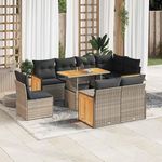VIDAXL Salon de jardin avec coussins 9 pcs gris resine tressee acacia