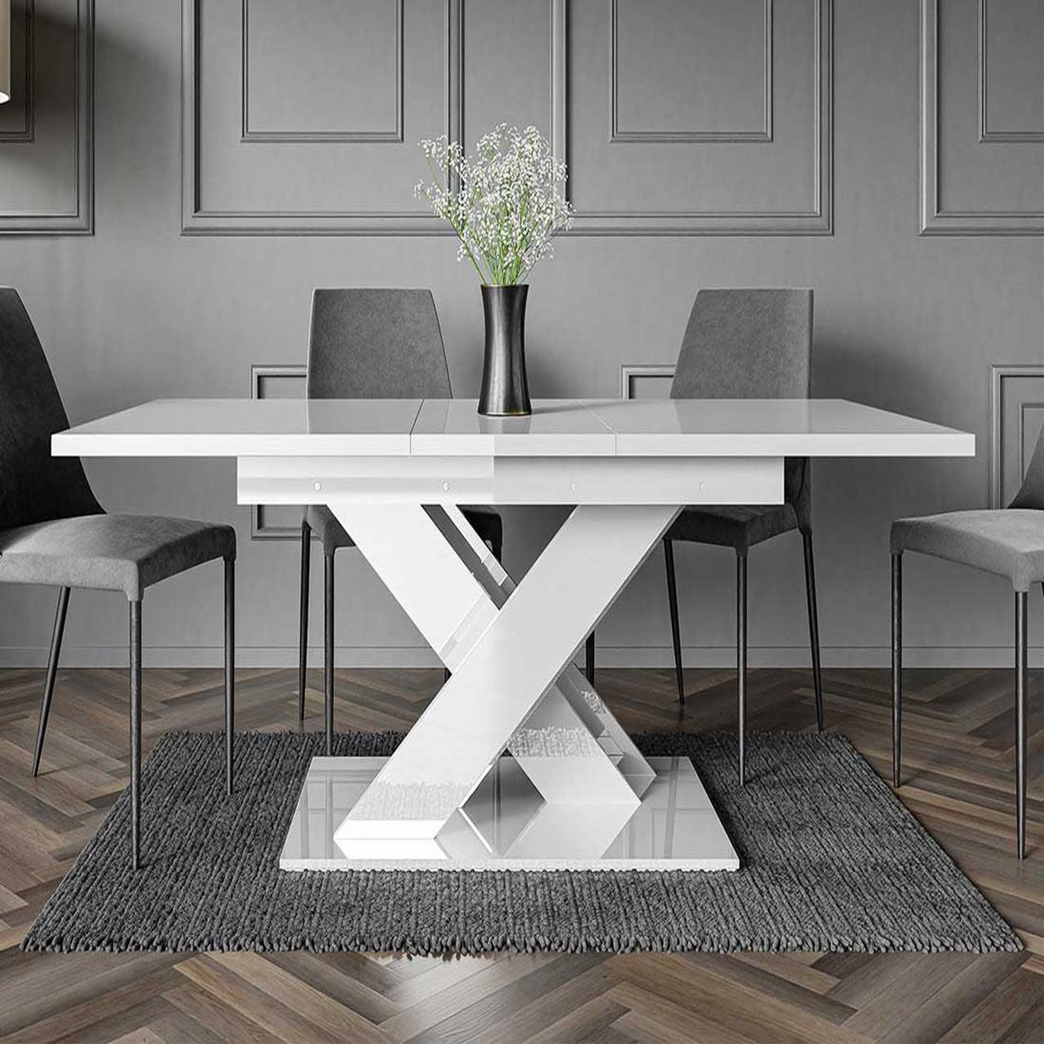 Voir la diapositive 3 : BEST MOBILIER Buriti - table à manger extensible - blanche - 4 à 6 personnes
