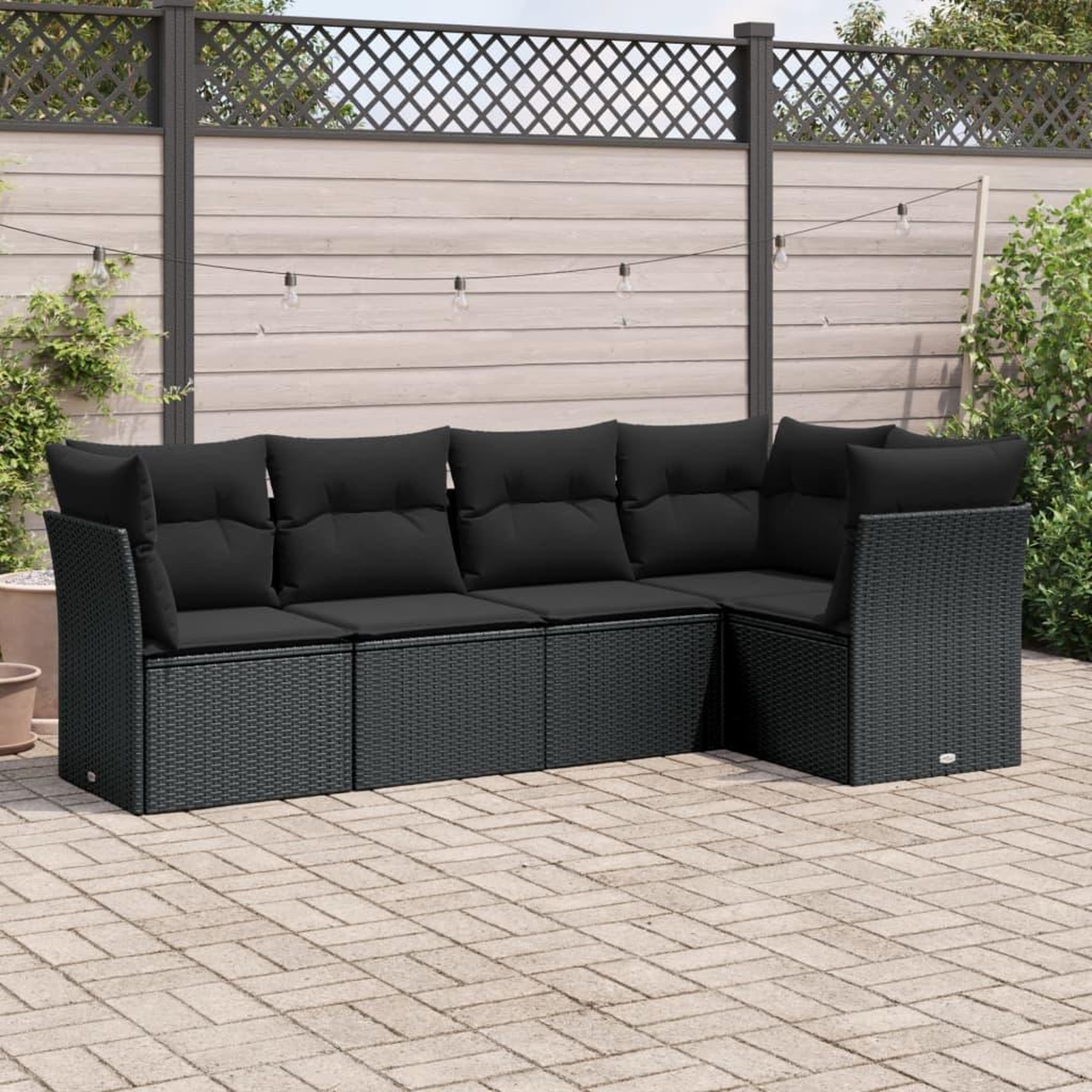 VIDAXL Salon de jardin 5 pcs avec coussins noir resine tressee