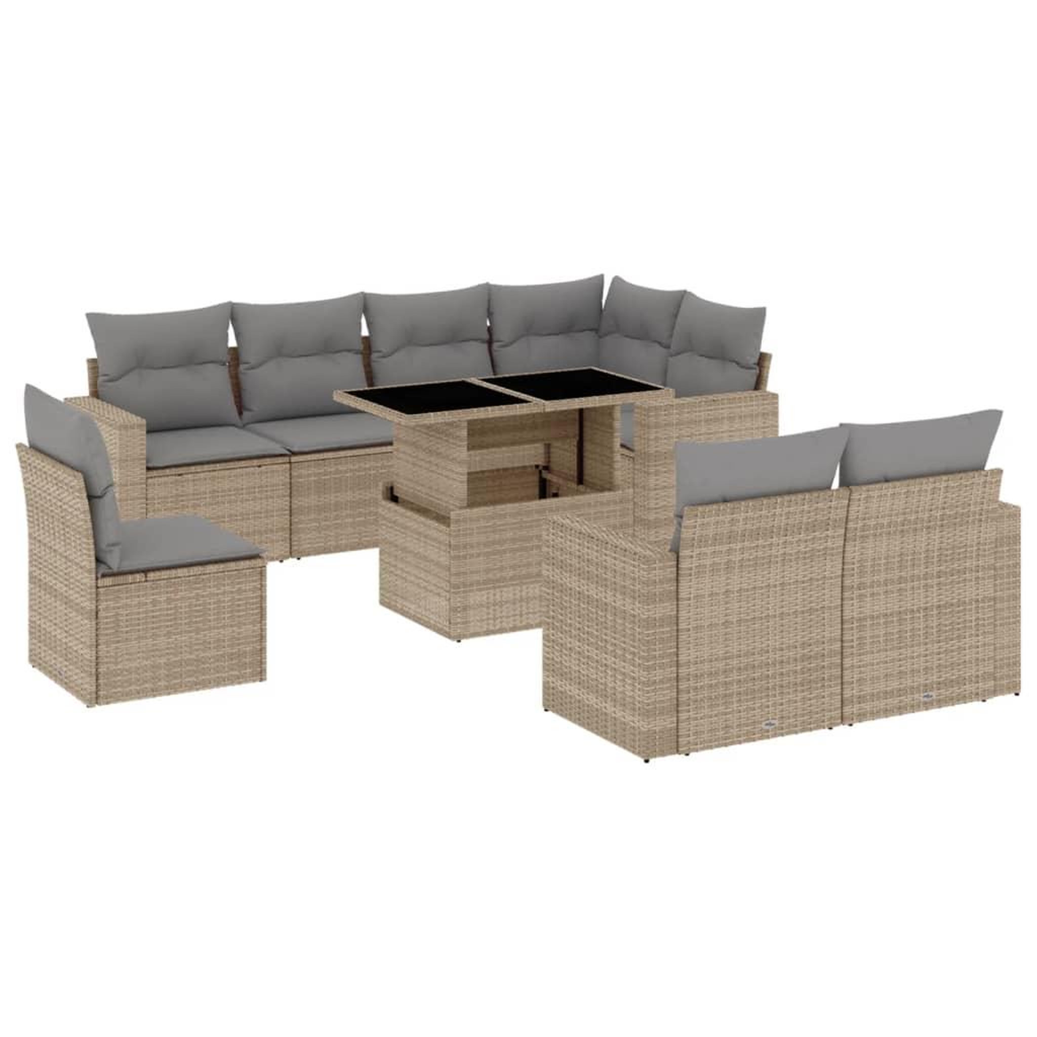 Voir la diapositive 2 : VIDAXL Salon de jardin avec coussins 9 pcs beige resine tressee