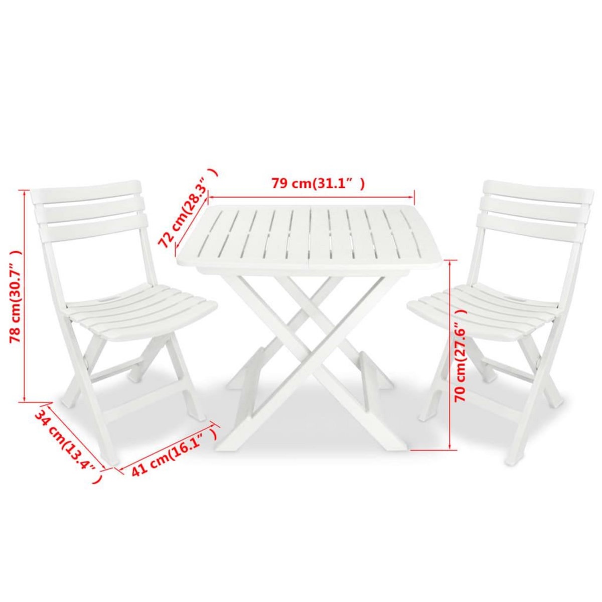 VIDAXL Ensemble de bistro pliable 3 pcs Plastique Blanc