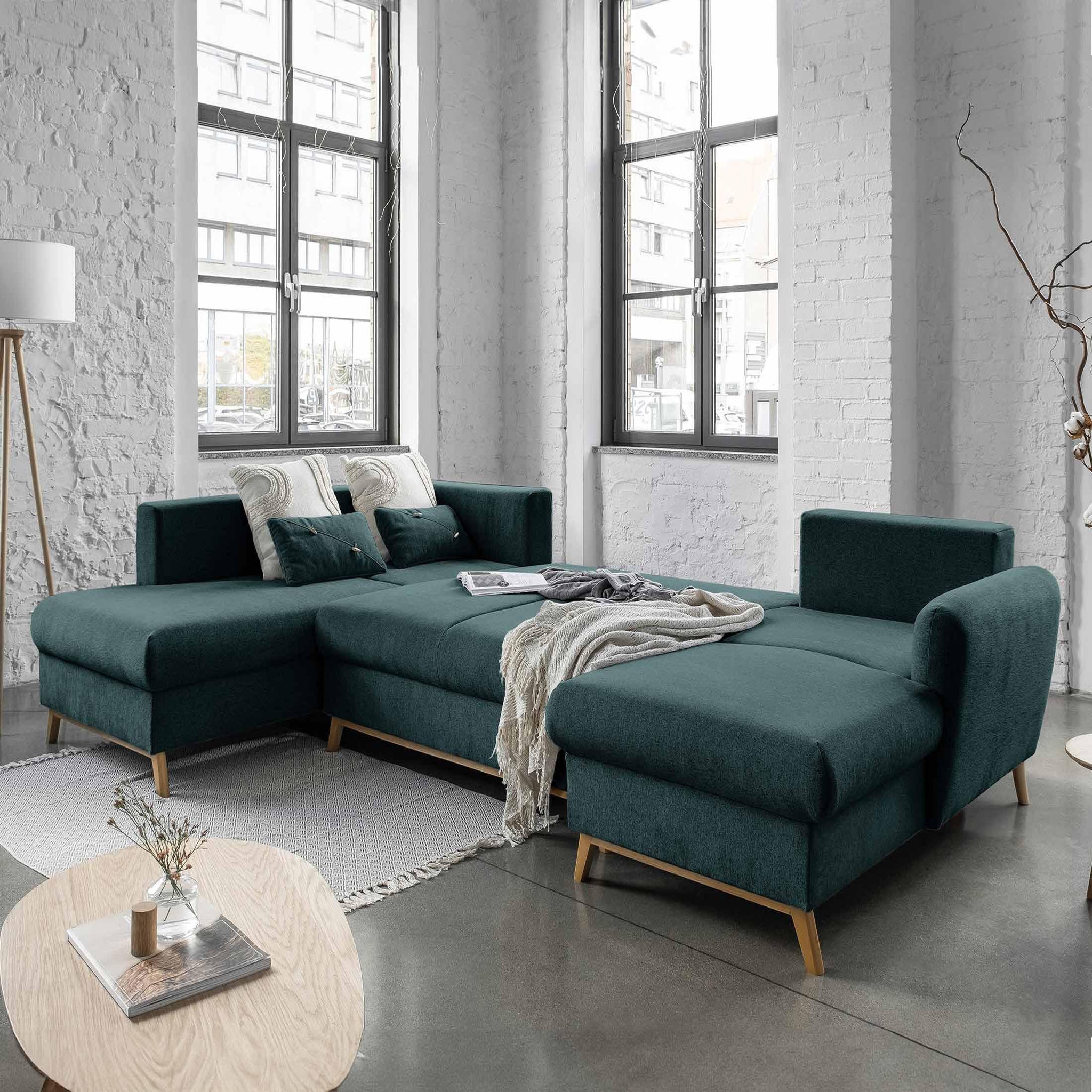 Voir la diapositive 3 : BEST MOBILIER Lagom - canapé d'angle panoramique - convertible - avec coffre - en tissu - 7 places - gauche