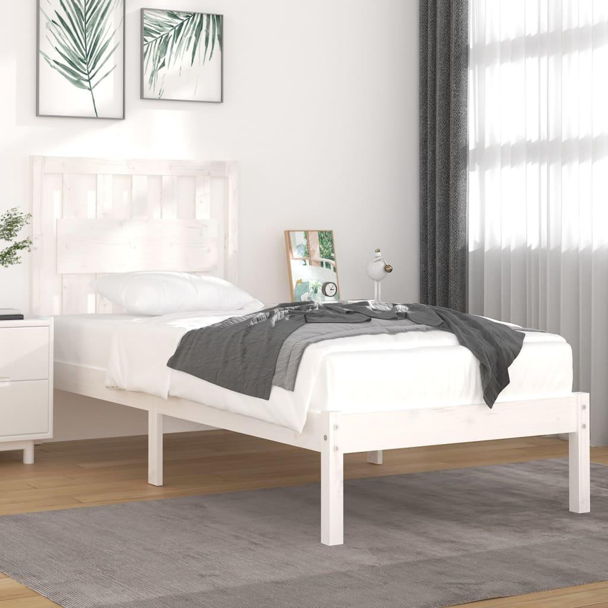VIDAXL Cadre de lit sans matelas blanc bois massif