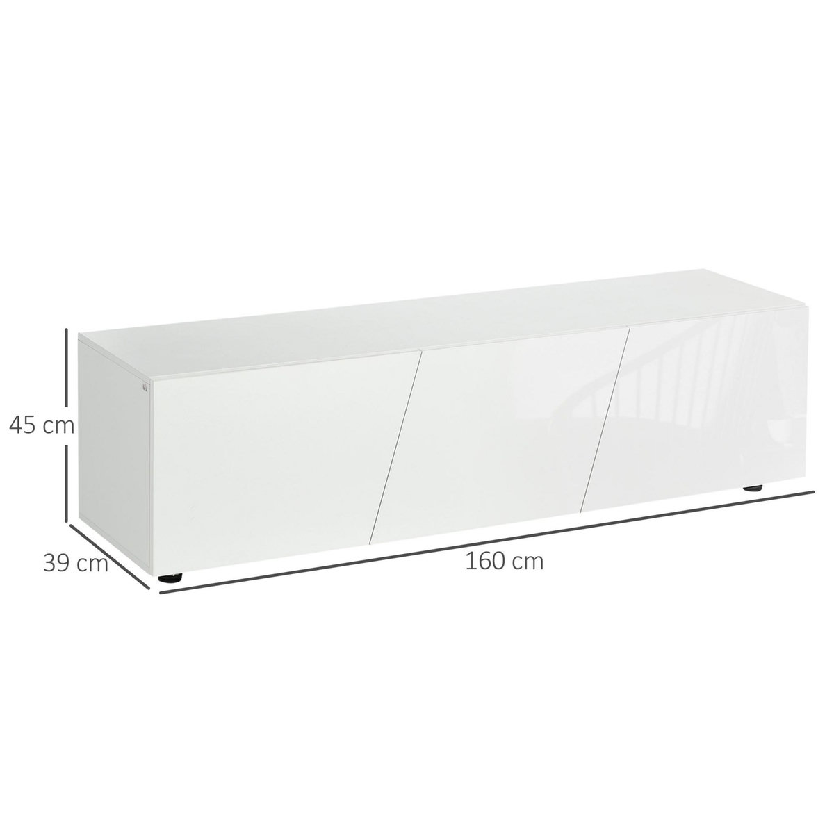 HOMCOM Meuble TV Banc TV style contemporain 3 portes abattantes panneaux blanc laqué