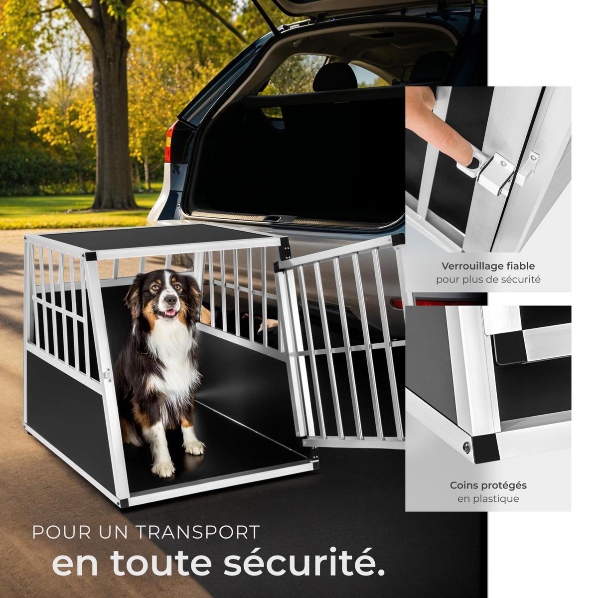 tectake Cage de transport pour chien simple sécurisée avec dos incliné noir