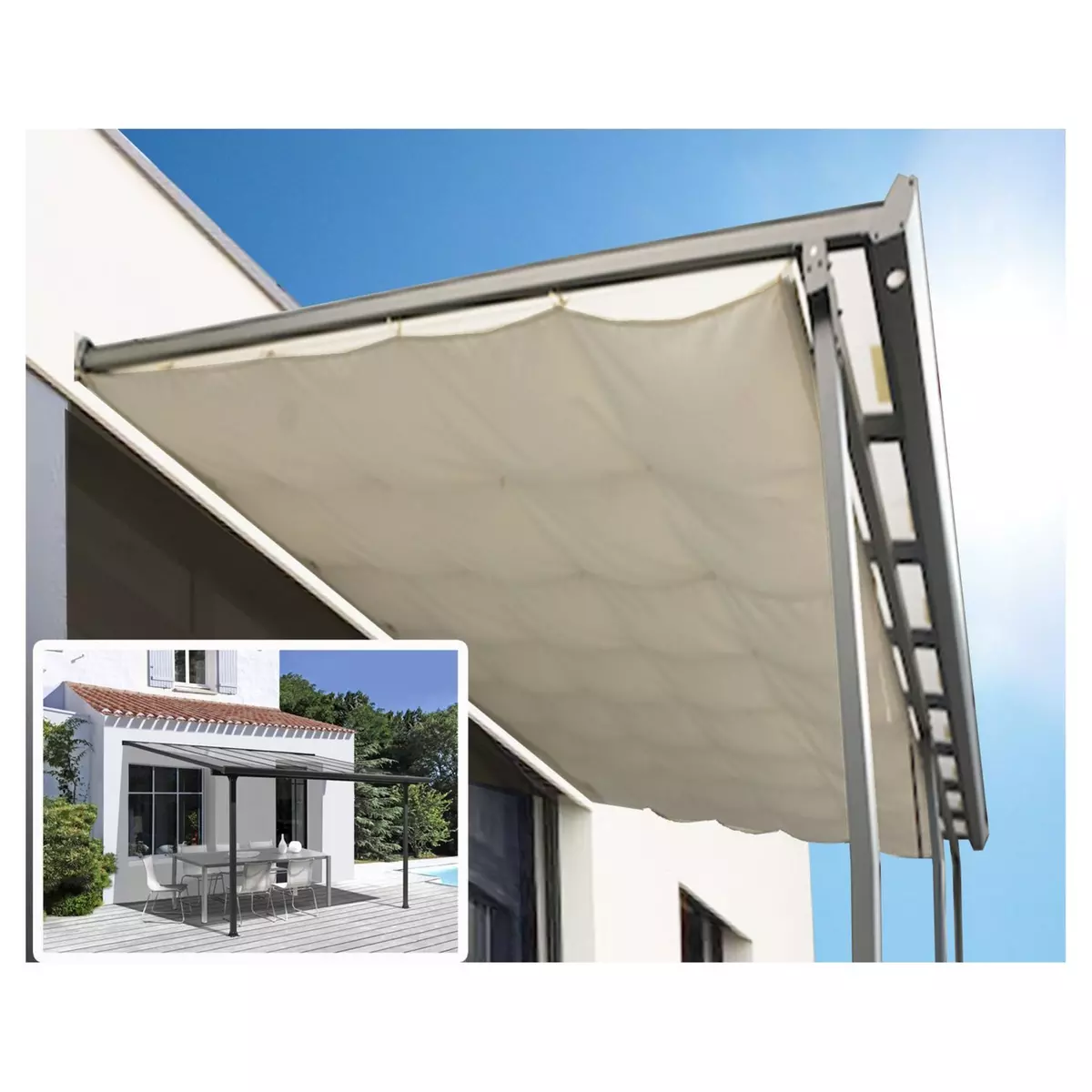 Habrita Toit terrasse avec rideau d'ombrage extensible - Aluminium - 9,21m²