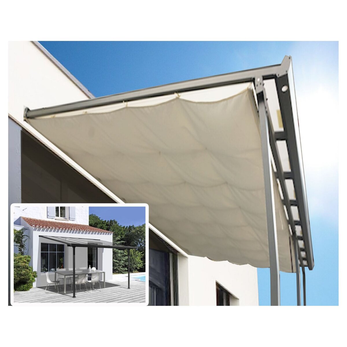 Habrita Toit terrasse avec rideau d'ombrage extensible - Aluminium - 9,21m²
