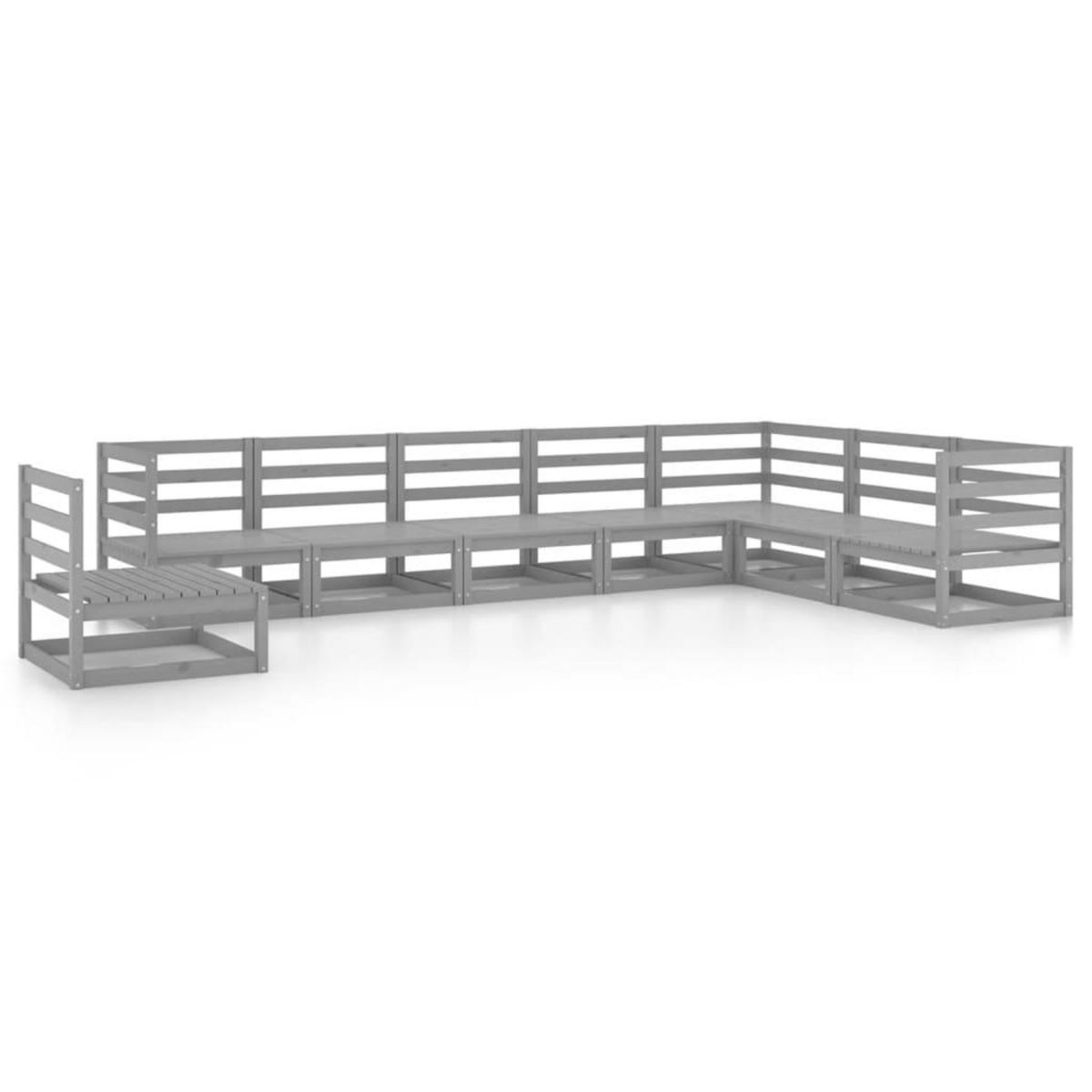 VIDAXL Salon de jardin 8 pcs gris bois de pin massif