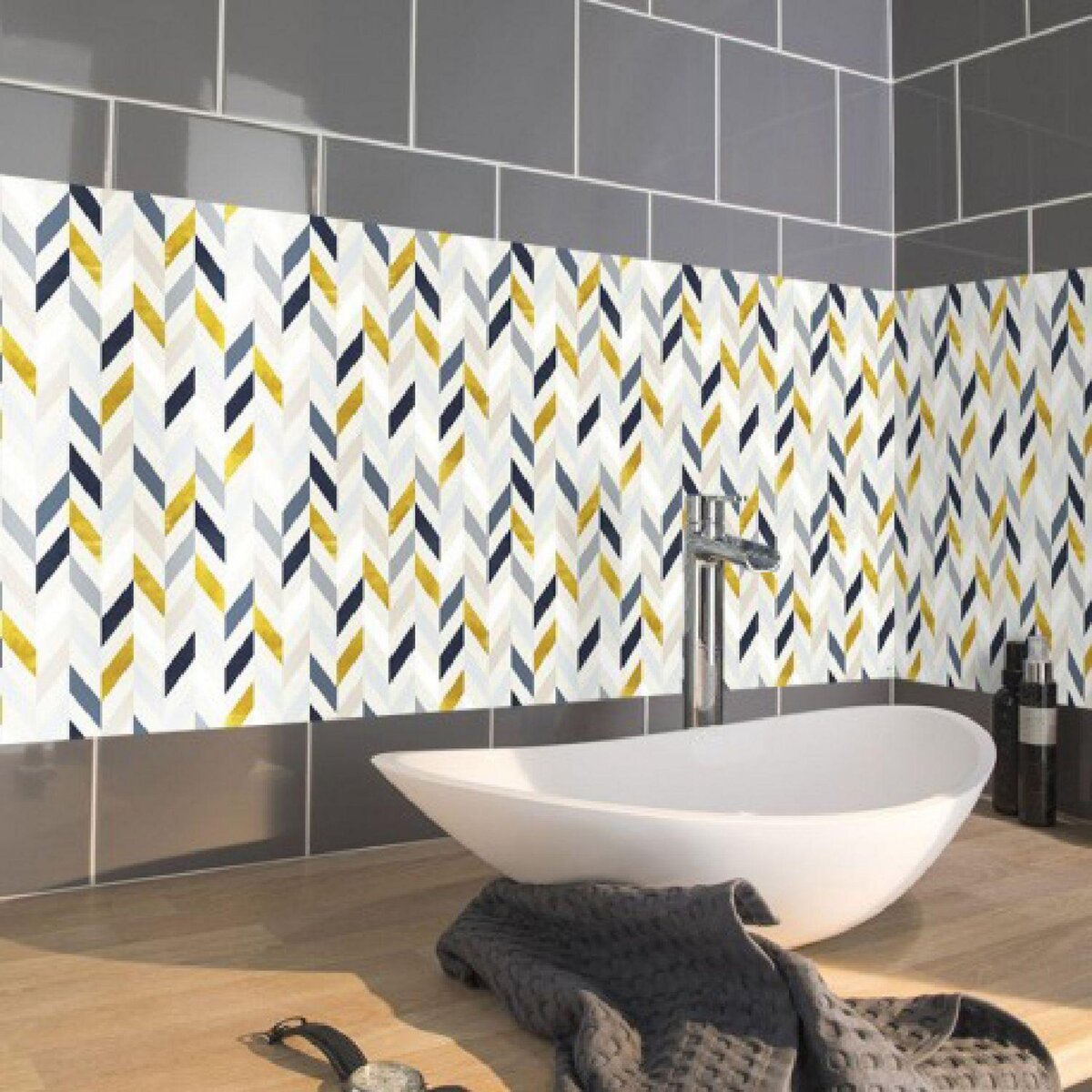 HABITABLE Crédence adhésive scandinave en PVC Calcite - L. 200 x l. 40 cm - Blanc