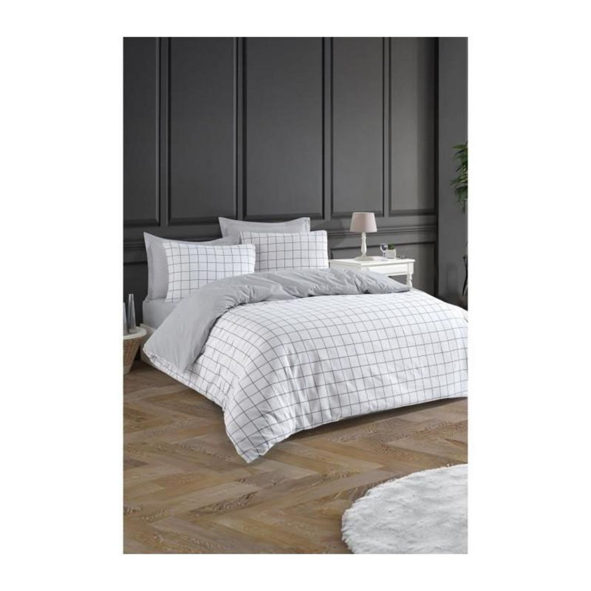 GENERIQUE Parure de lit - 1 housse de couette 220 x 240 cm + 2 taies d'oreiller 60 x 60 cm - 65% coton, 35% polyester - Gris