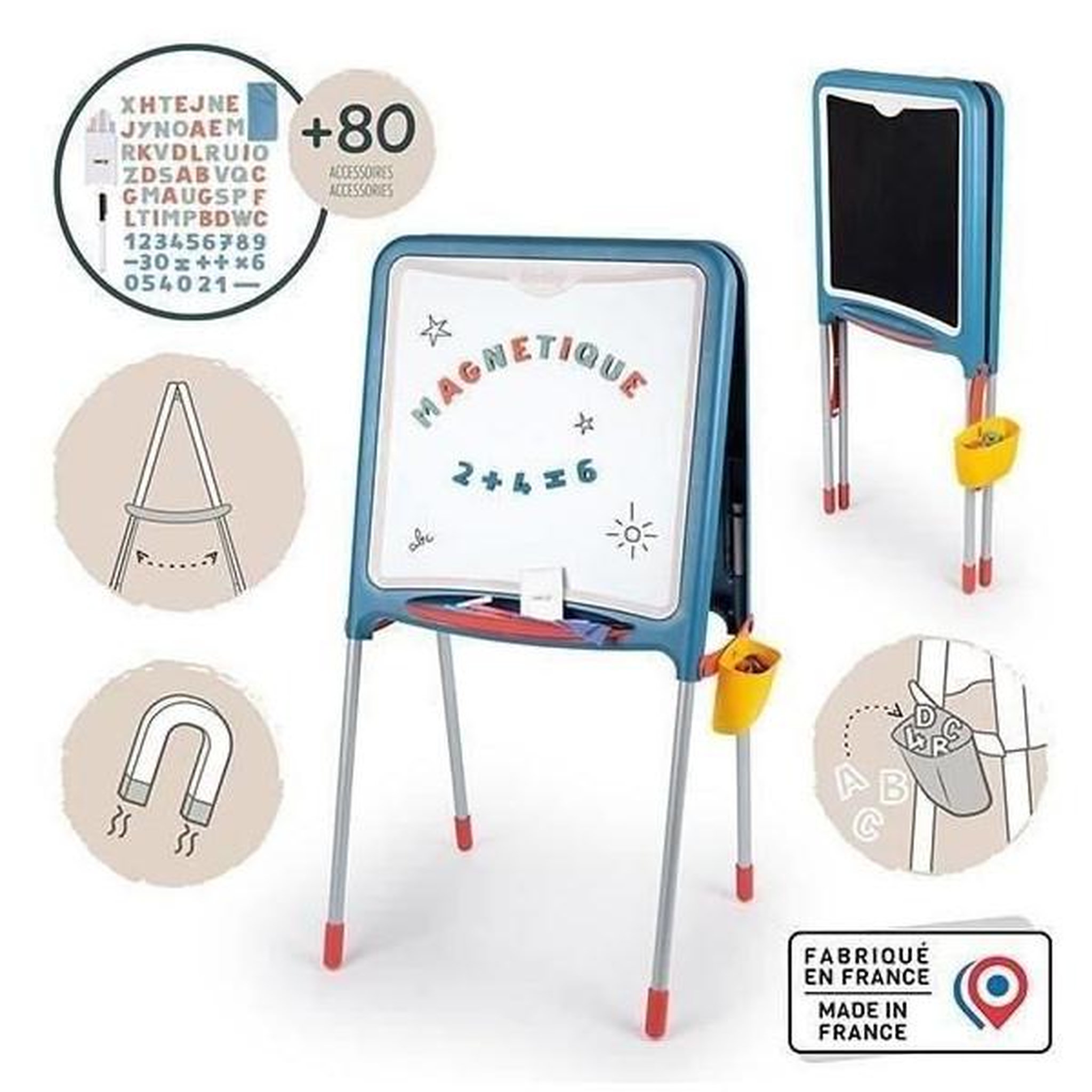 SMOBY Smoby - tableau tubes - double face magnétique et ardoise - bac amovible - 80 accessoires inclus - dés 3ans