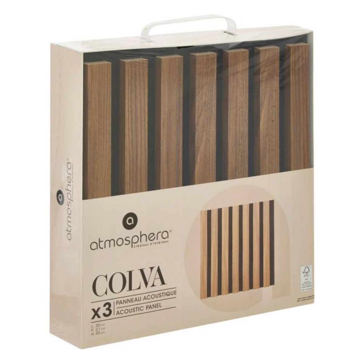 ATMOSPHERA Lot de 3 Panneaux Déco  Colva  30x30cm Marron