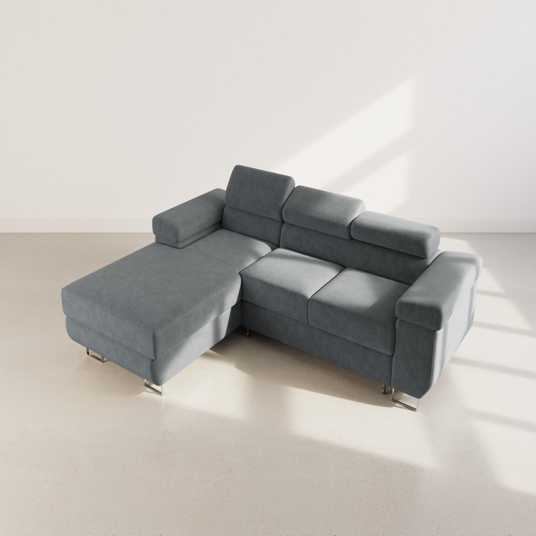 Voir la diapositive 6 : BEST MOBILIER Pablo - canapé d'angle gauche - 6 places - convertible avec coffre et têtières réglables - en velours côtelé