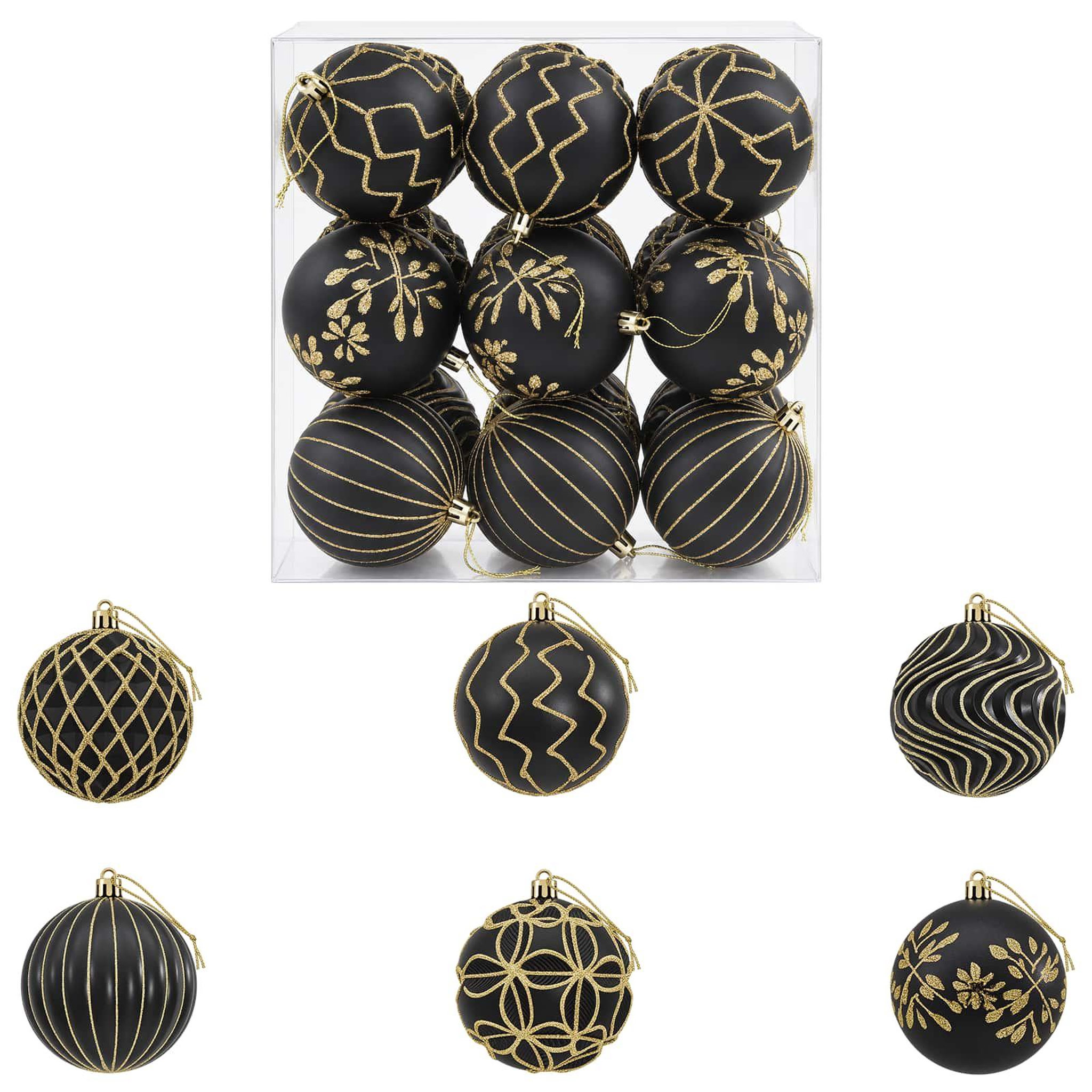 VIDAXL Ensemble de boules de Noël XL 18 pc Noir et Or Diam. 8 cm