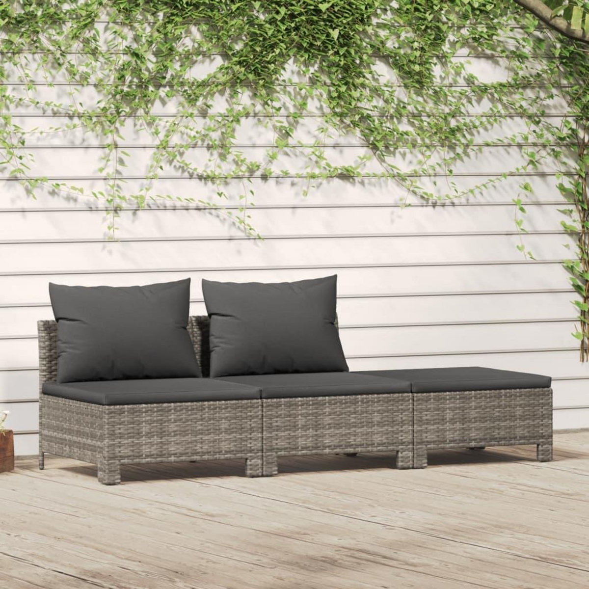 VIDAXL Salon de jardin 3 pcs avec coussins Gris Resine tressee