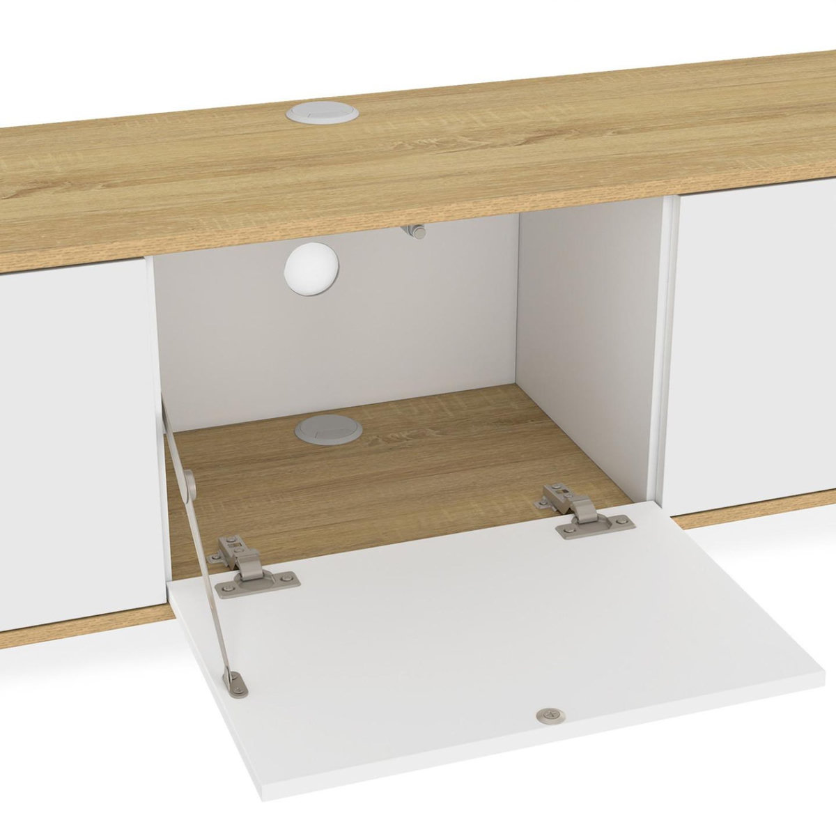 ID MARKET Meuble TV 180 cm suspendu LEORA 3 portes bois et blanc
