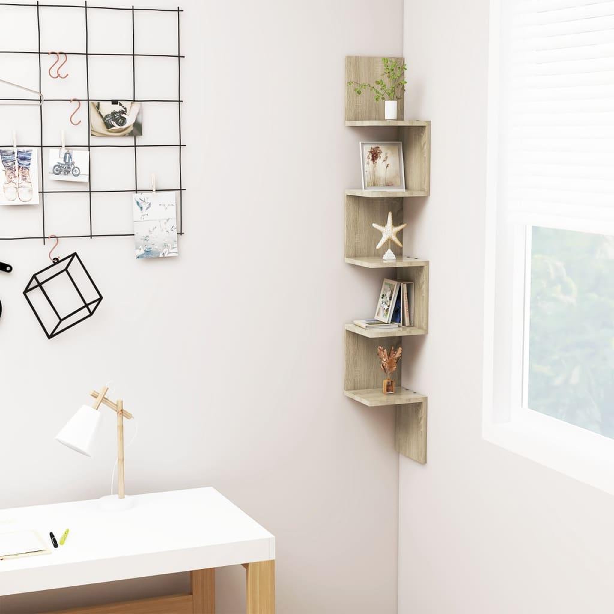 Voir la diapositive 1 : VIDAXL Etagere d'angle murale Chene sonoma Bois d'ingenierie