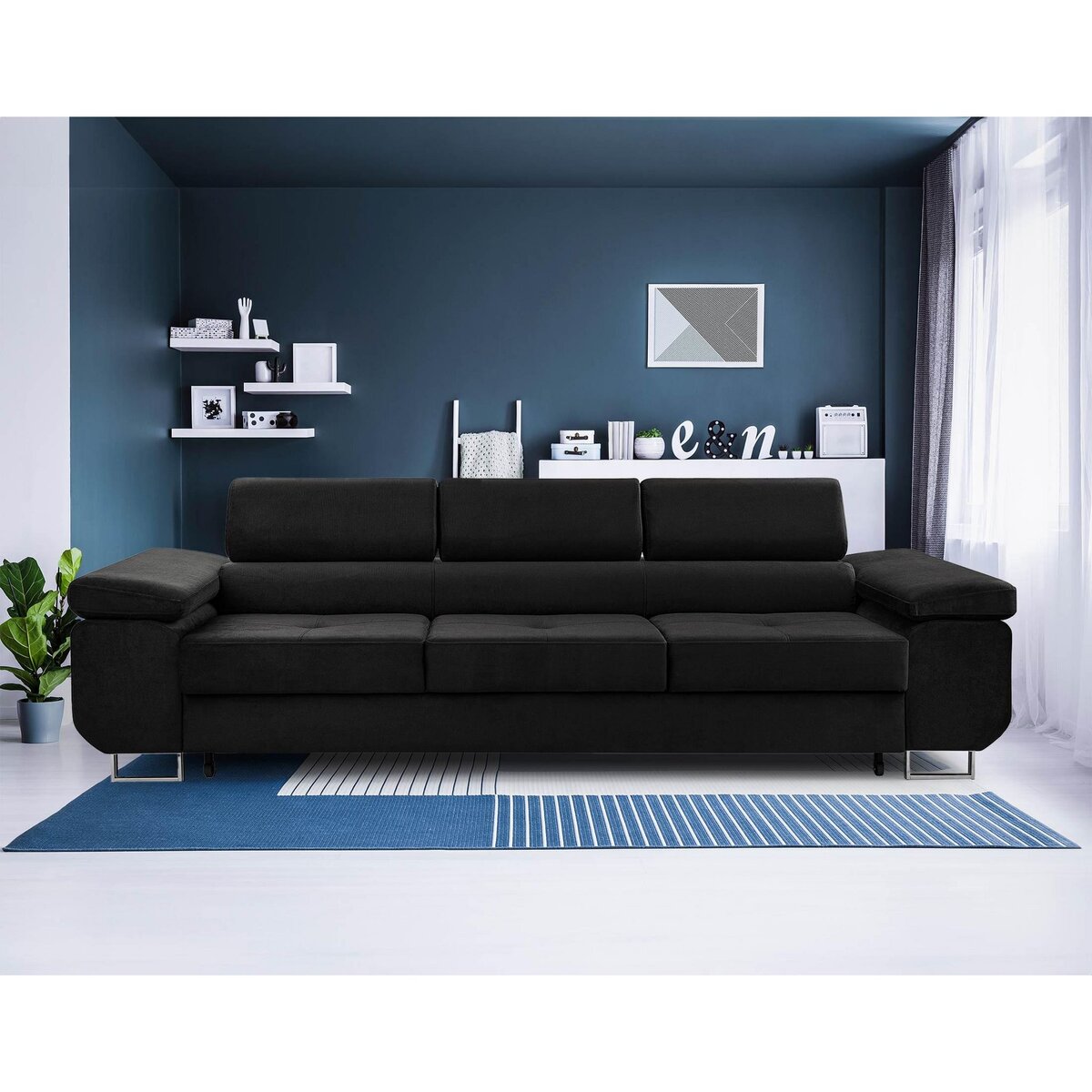 BEST MOBILIER Pablo - canapé 3 places - convertible avec têtières réglables - en velours