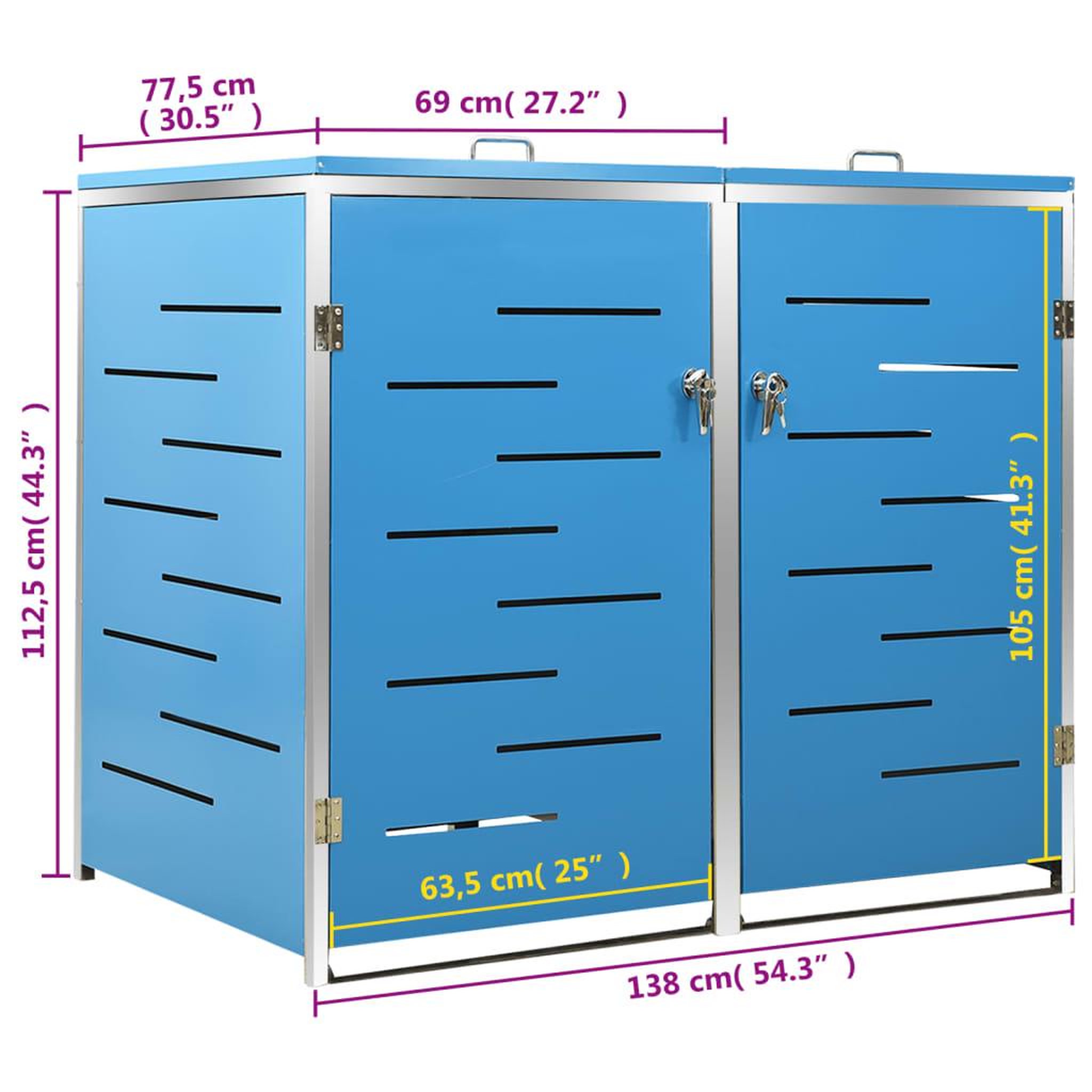 Voir la diapositive 6 : VIDAXL Abri pour deux poubelles 138x77,5x115,5 cm Inox