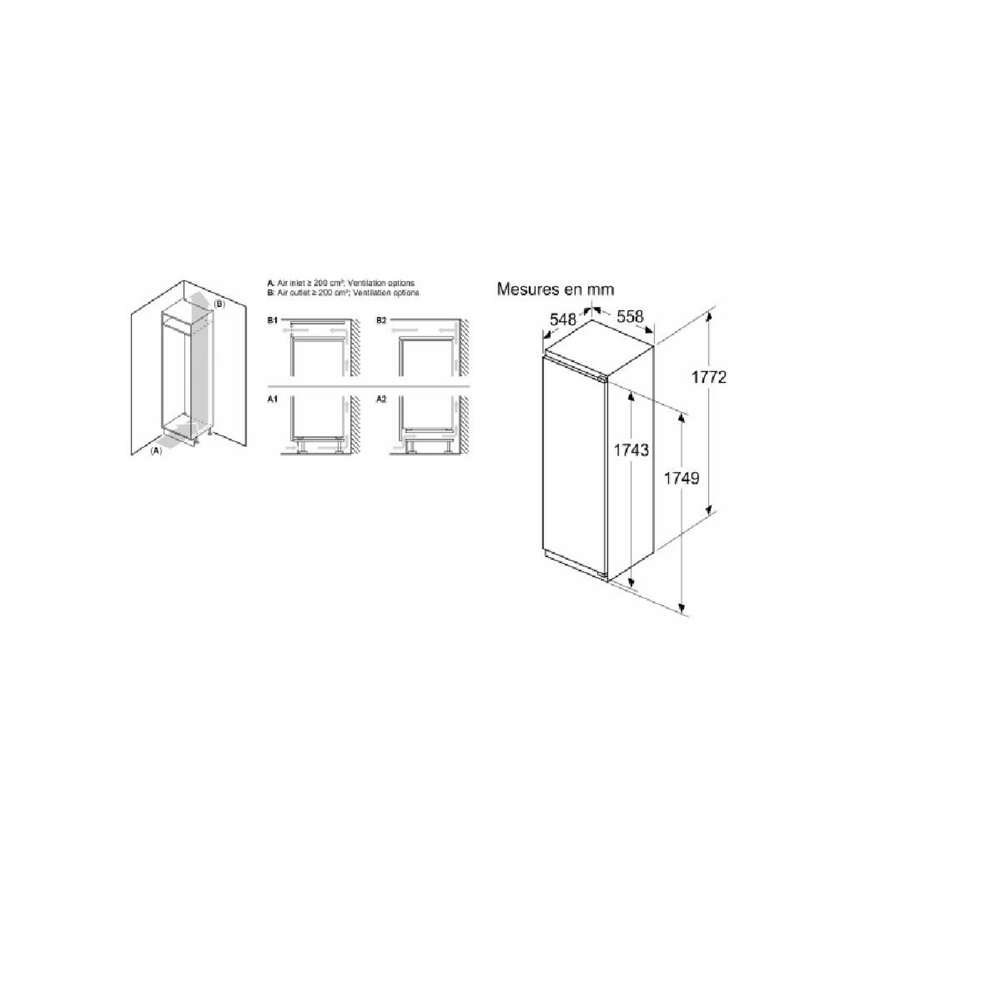 Voir la diapositive 2 : BOSCH Réfrigérateur 1 porte intégrable à pantographe 310l blanc - kir81vfe0