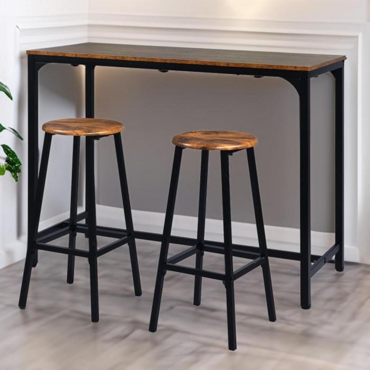 Paris Prix Ensemble Table de Bar & 2 Tabourets  Maynard  120cm Naturel & Noir