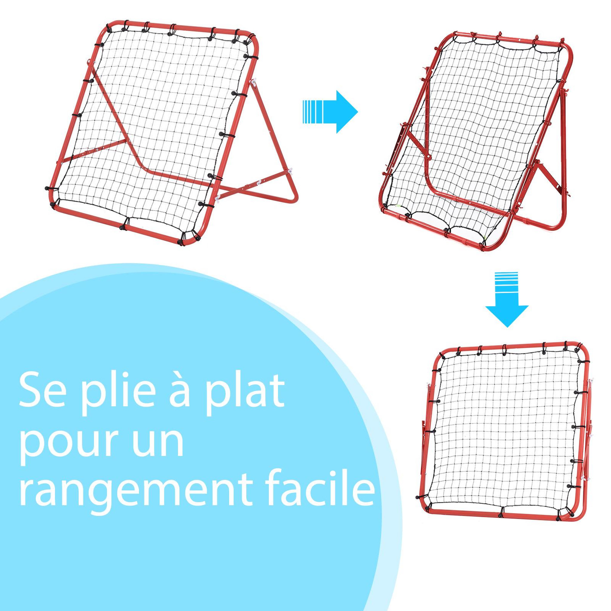 Voir la diapositive 4 : HOMCOM Filet de rebond pliable inclinaison réglable - piquets d'ancrage inclus - filet pe noir métal époxy rouge
