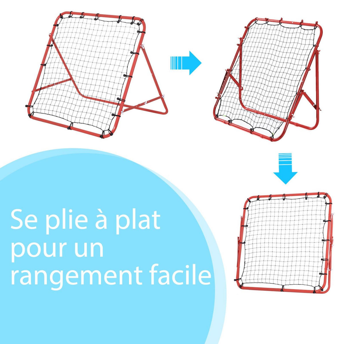HOMCOM Filet de rebond pliable inclinaison réglable - piquets d'ancrage inclus - filet PE noir métal époxy rouge
