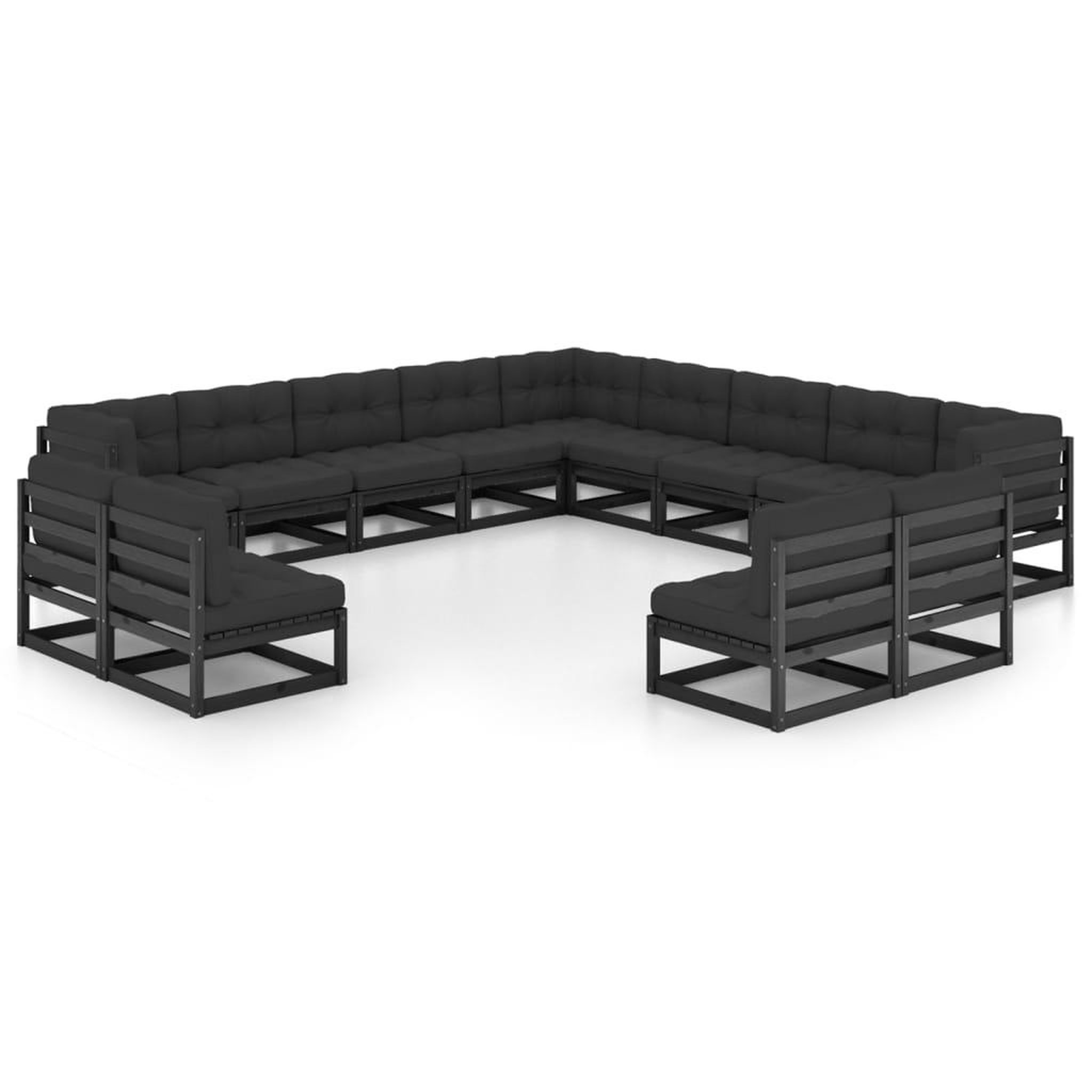 Voir la diapositive 1 : VIDAXL Salon de jardin 13 pcs avec coussins noir bois de pin massif