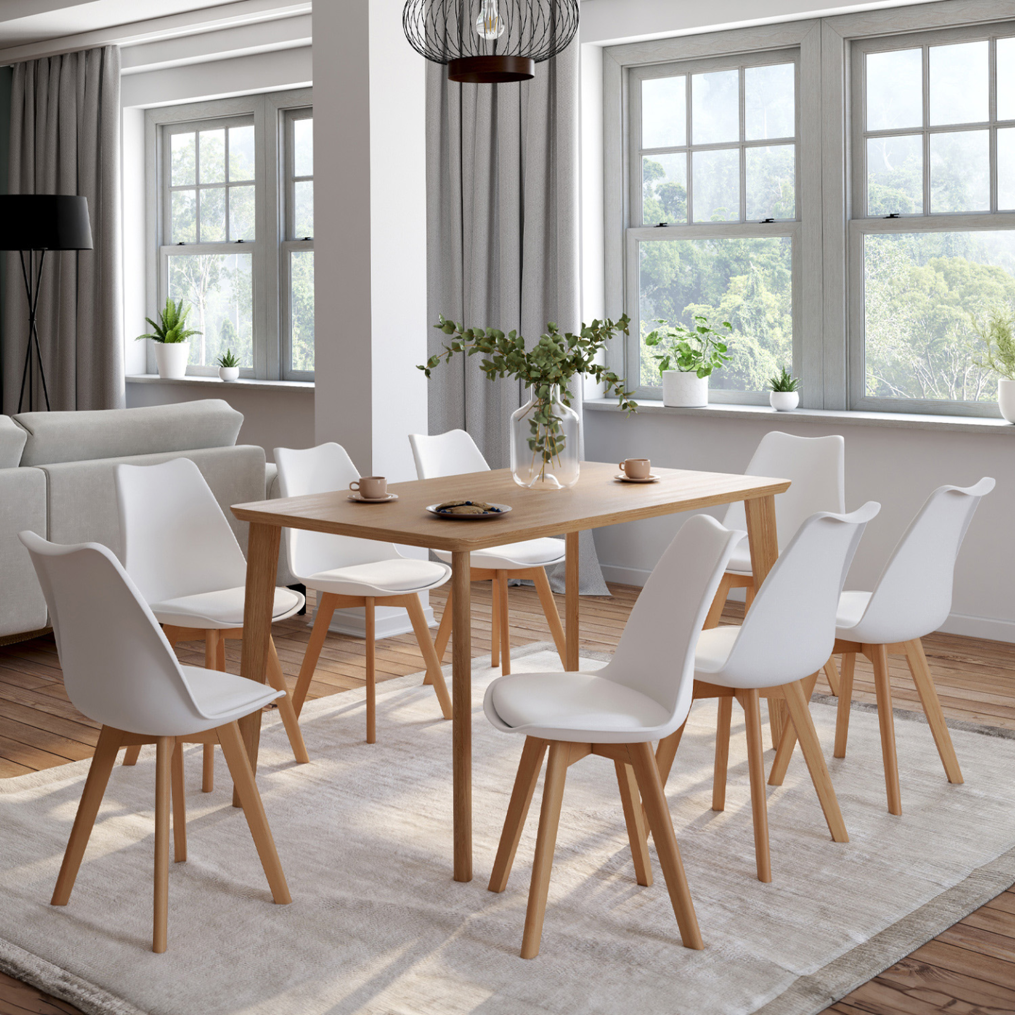 Voir la diapositive 2 : ID MARKET Lot de 8 chaises scandinaves sara blanches pour salle à manger